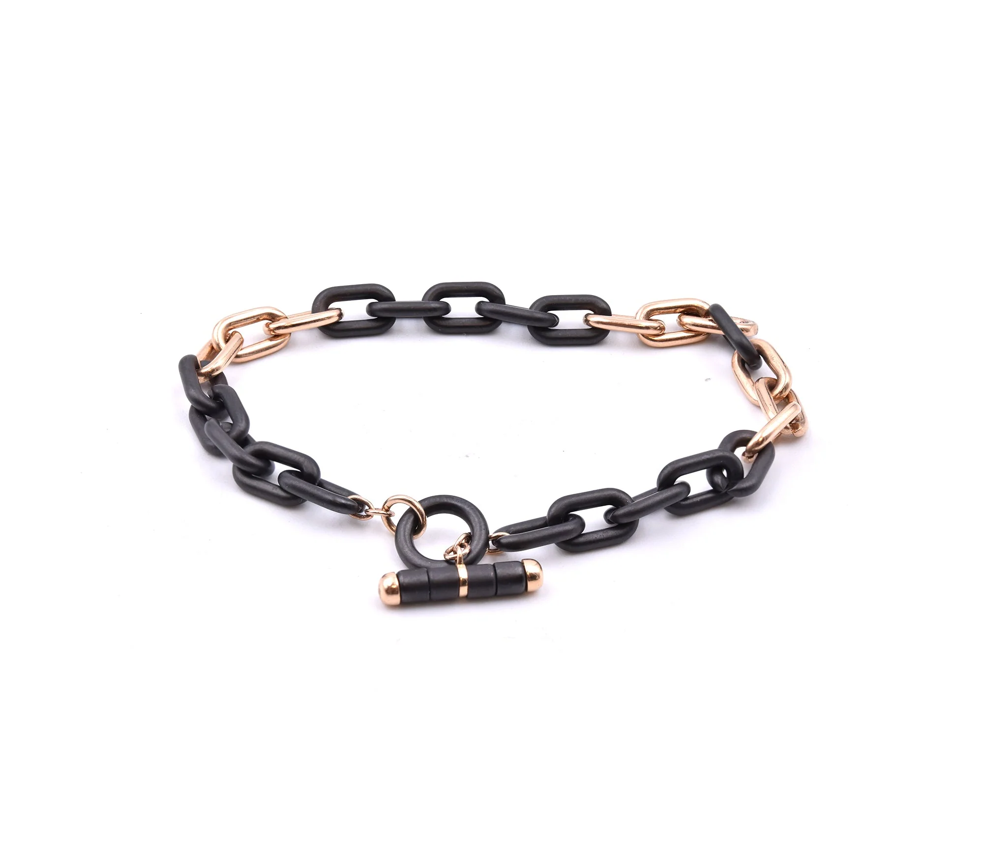 18 Karat Rose Gold and Black Ceramic Oval Link Bracelet - Image 3