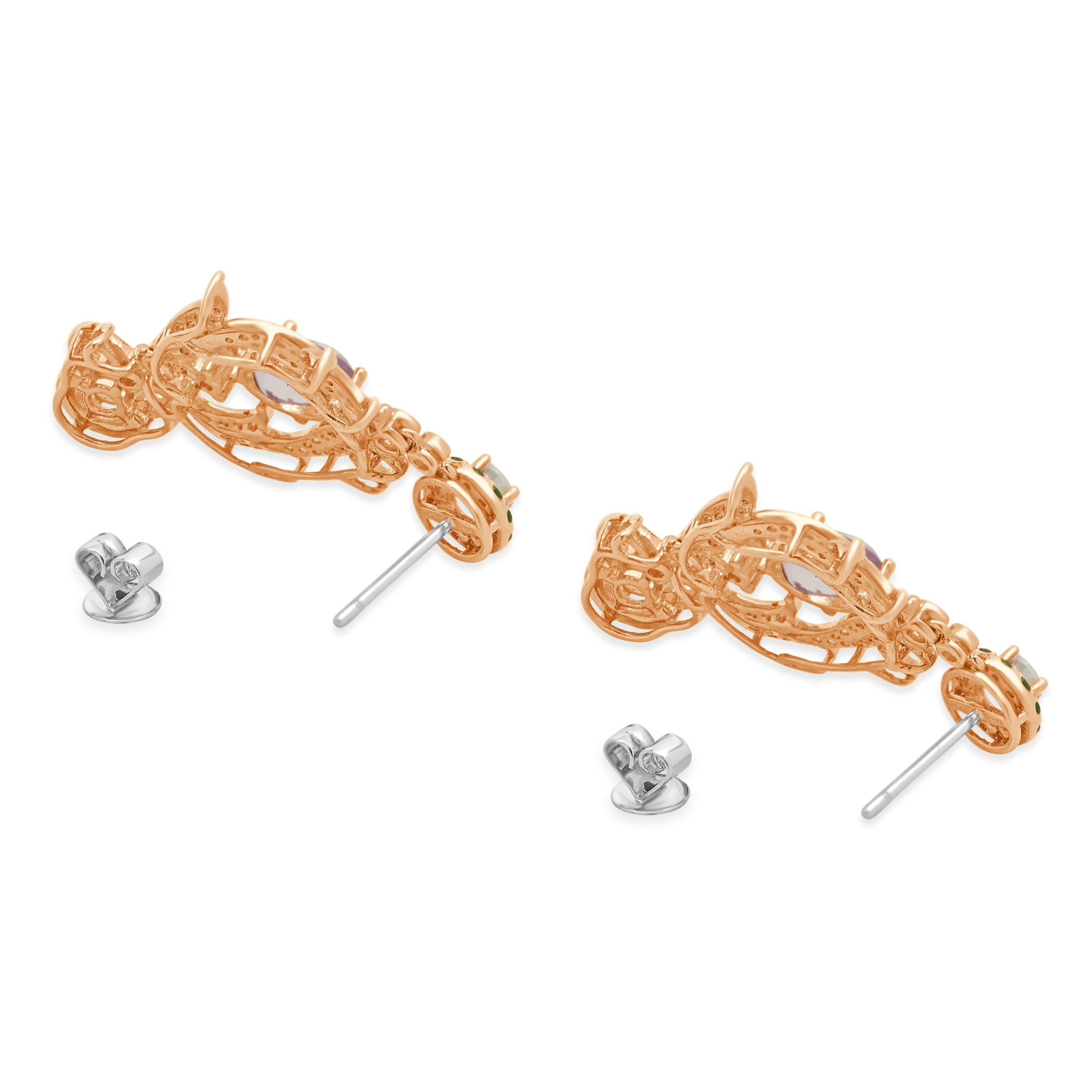 18 Karat Rose Gold Diamond, Kunzite, and Morganite Vintage Floral Style Earrings - Image 4