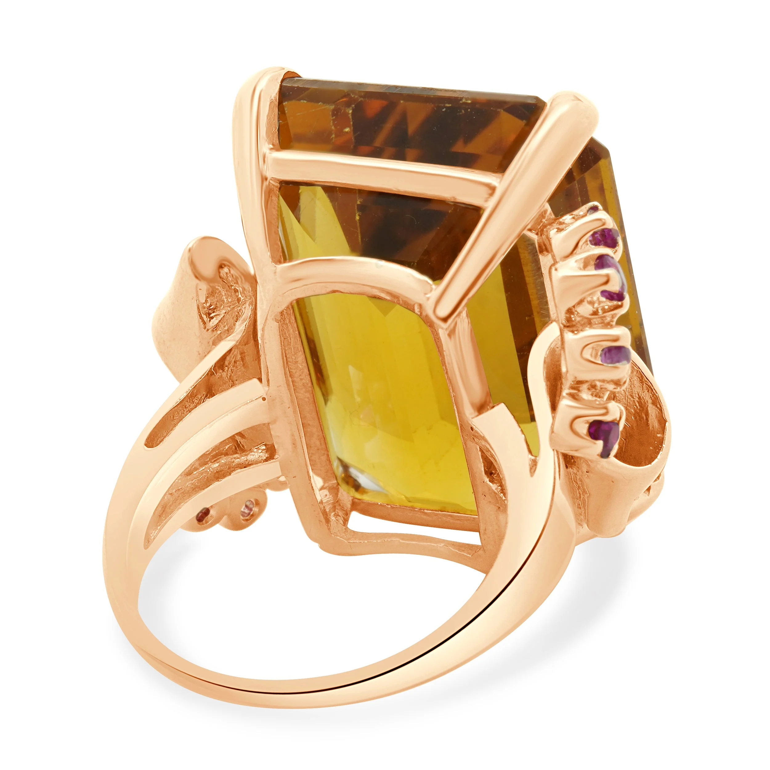 18 Karat Rose Gold Vintage Citrine and Ruby Retro Cocktail Ring - Image 4