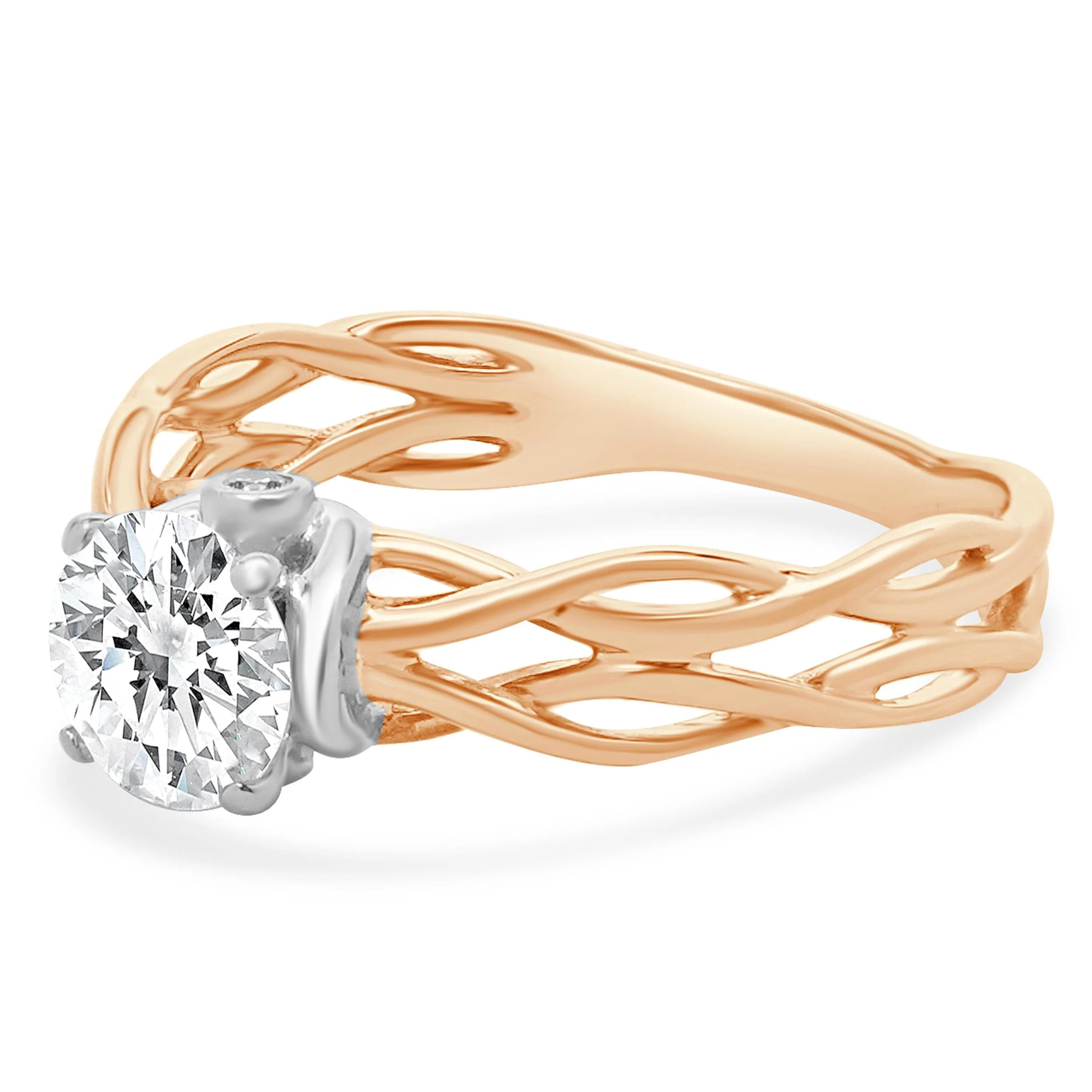 18 Karat Rose & White Gold Round Brilliant Cut Diamond Engagement Ring - Image 2
