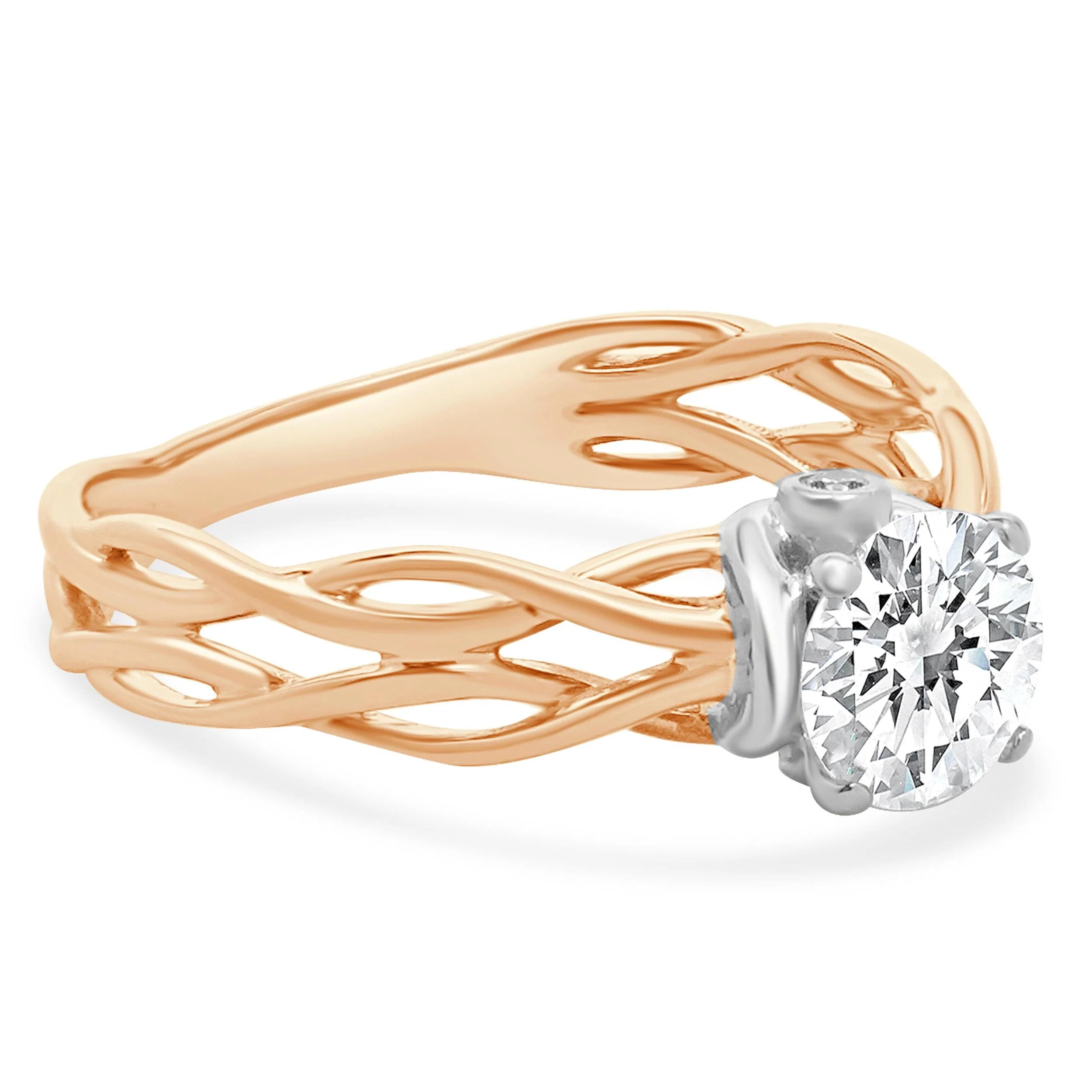 18 Karat Rose & White Gold Round Brilliant Cut Diamond Engagement Ring - Image 3