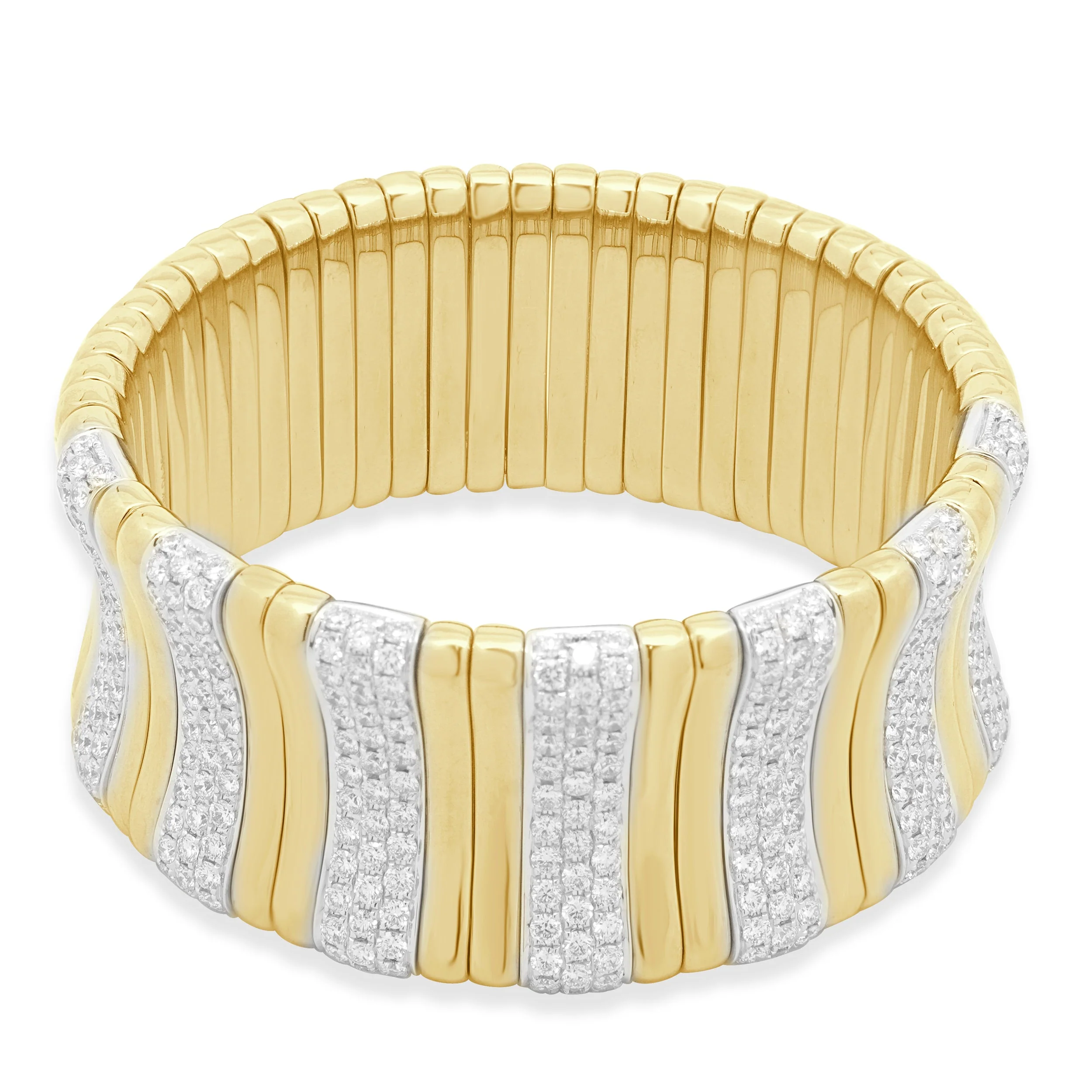 18 Karat Two-tone 7 Row Diamond Stretch Bangle Bracelet