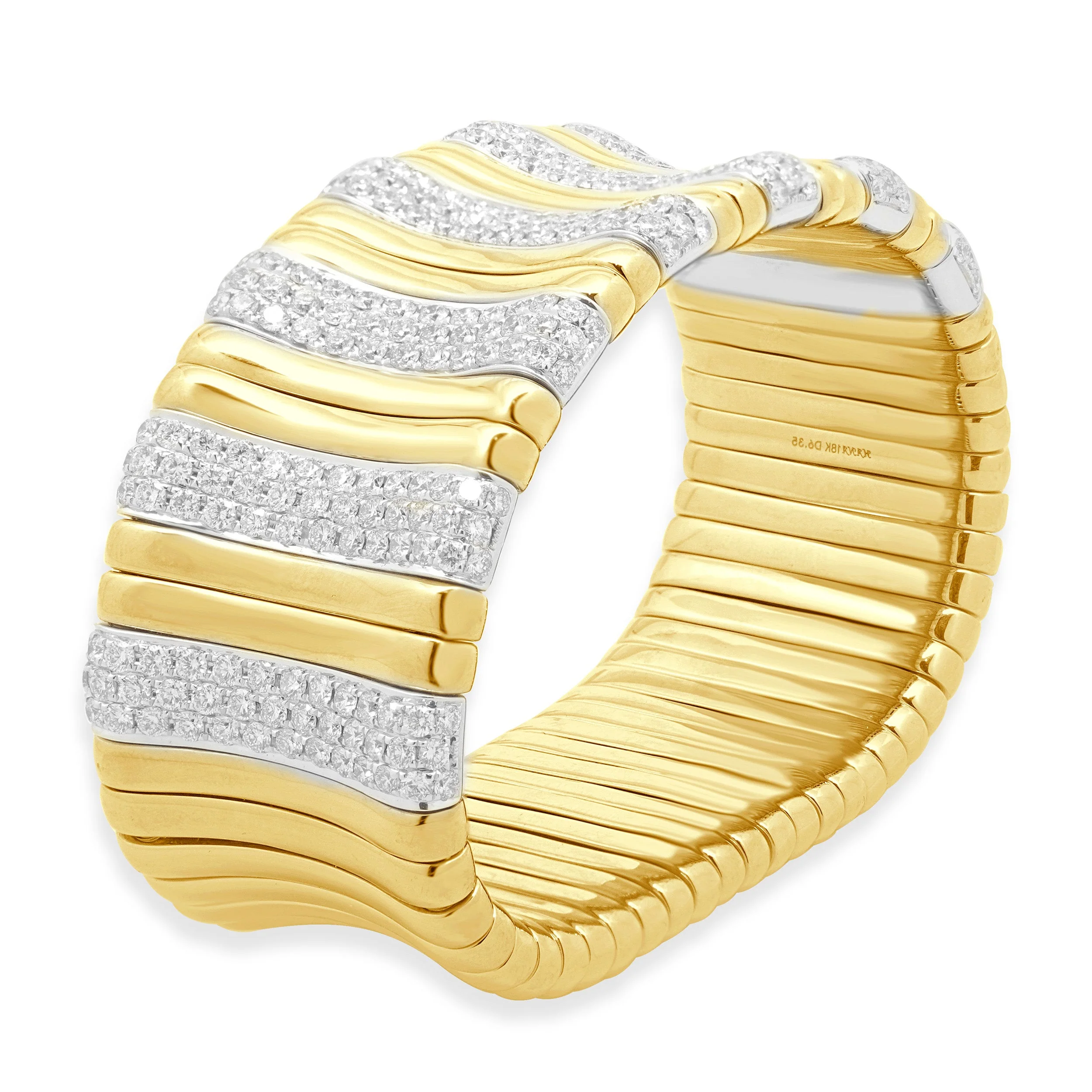 18 Karat Two-tone 7 Row Diamond Stretch Bangle Bracelet - Image 4