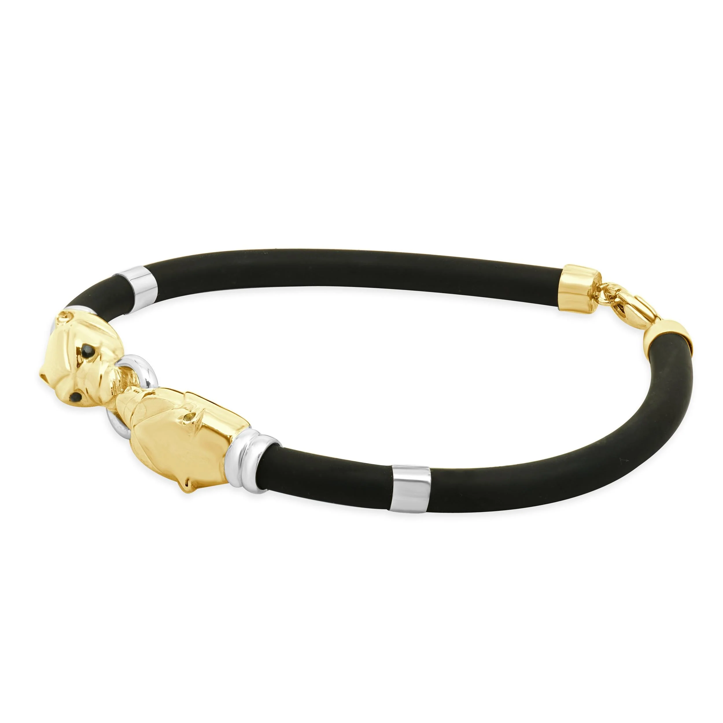 18 Karat Two Tone Double Panther With Sapphire Eyes Bracelet