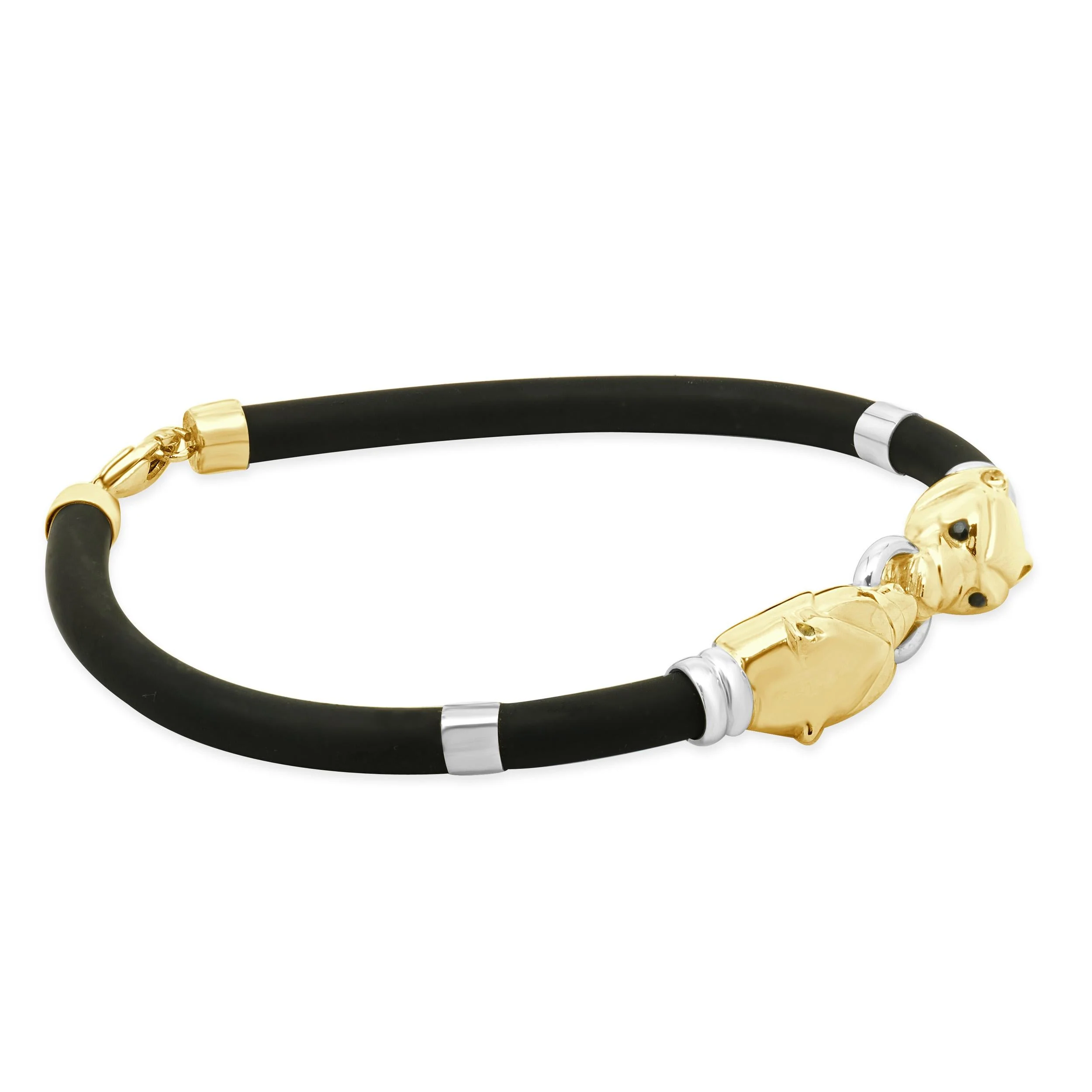 18 Karat Two Tone Double Panther With Sapphire Eyes Bracelet - Image 4