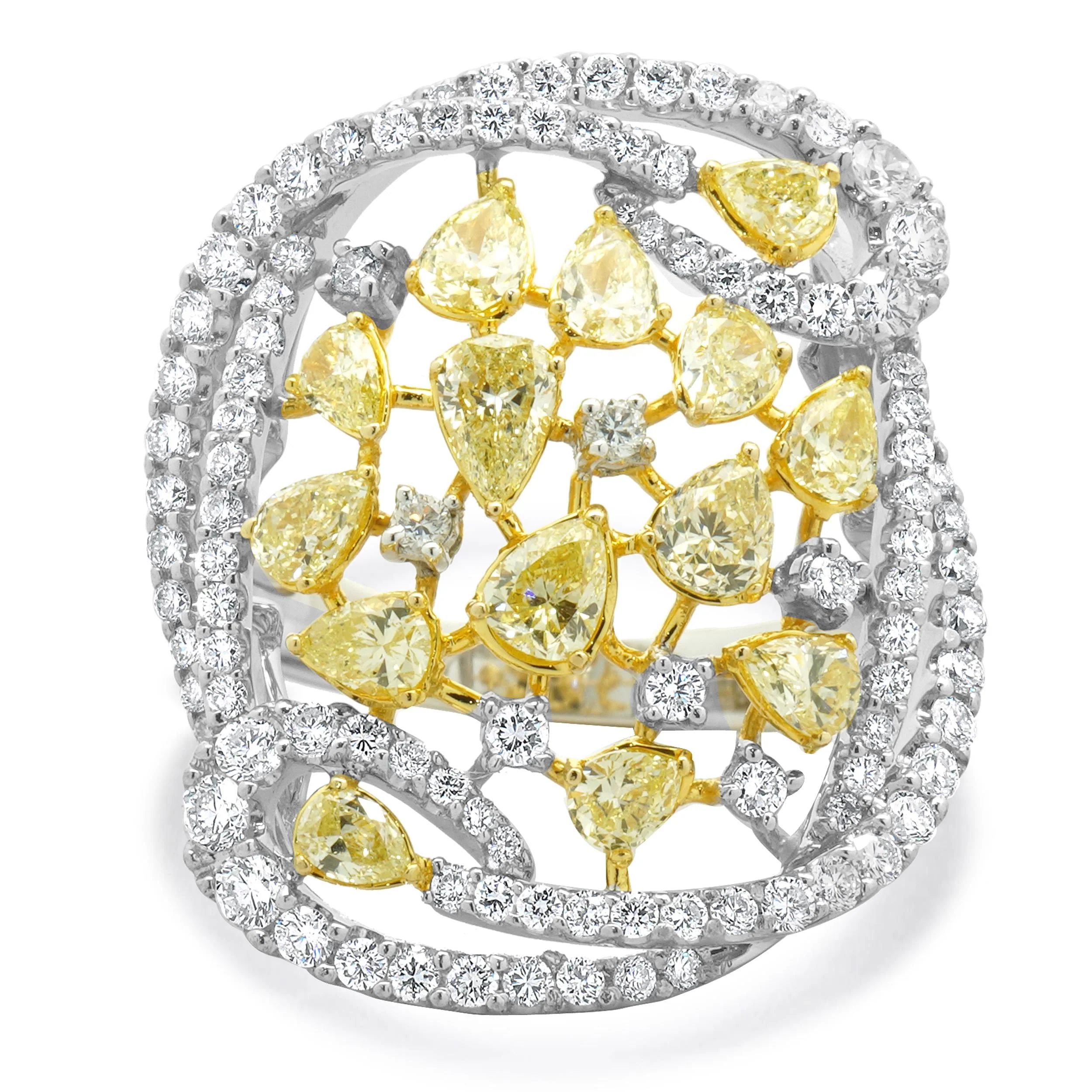 18 Karat Two Tone Yellow and White Diamond Cluster Ring