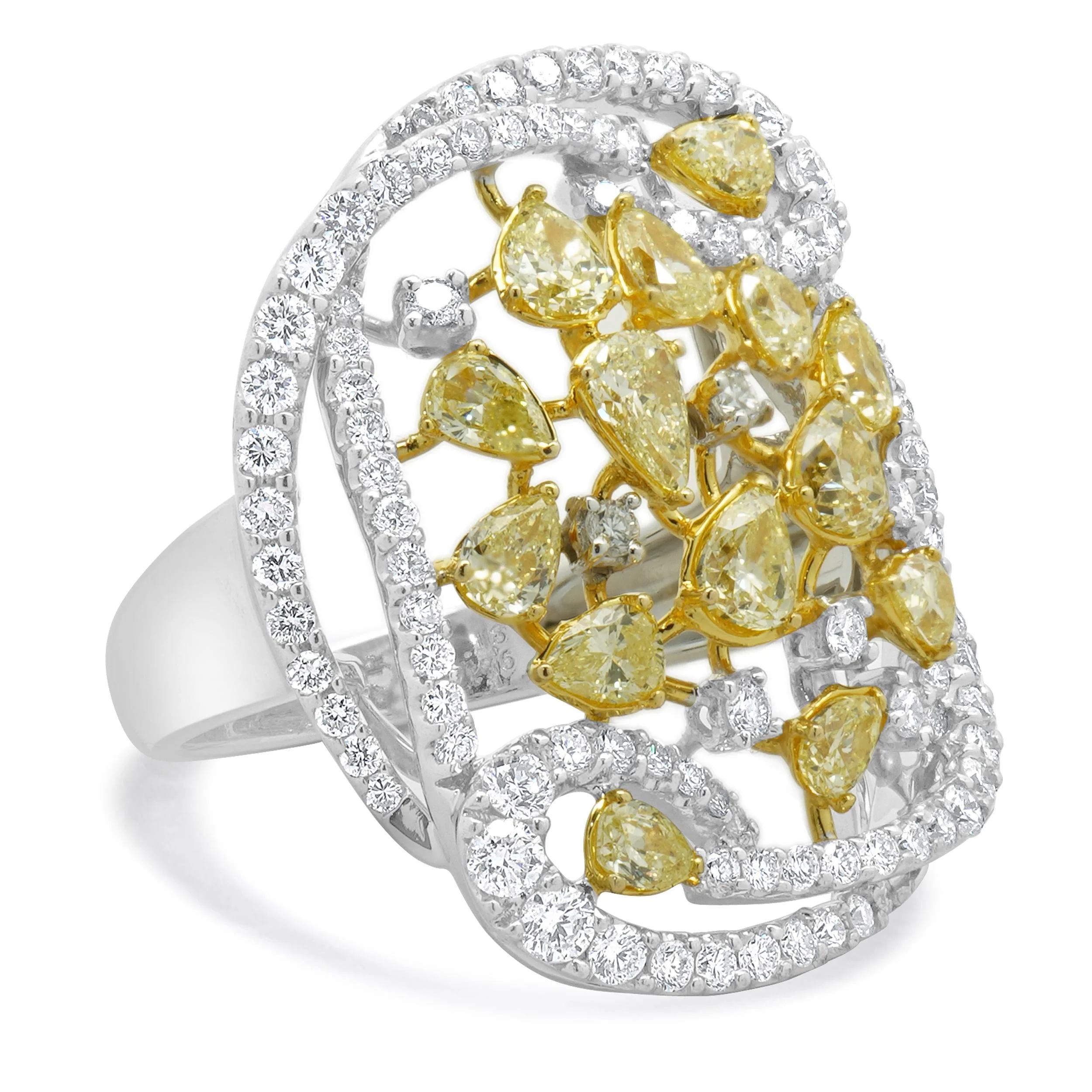 18 Karat Two Tone Yellow and White Diamond Cluster Ring - Image 3