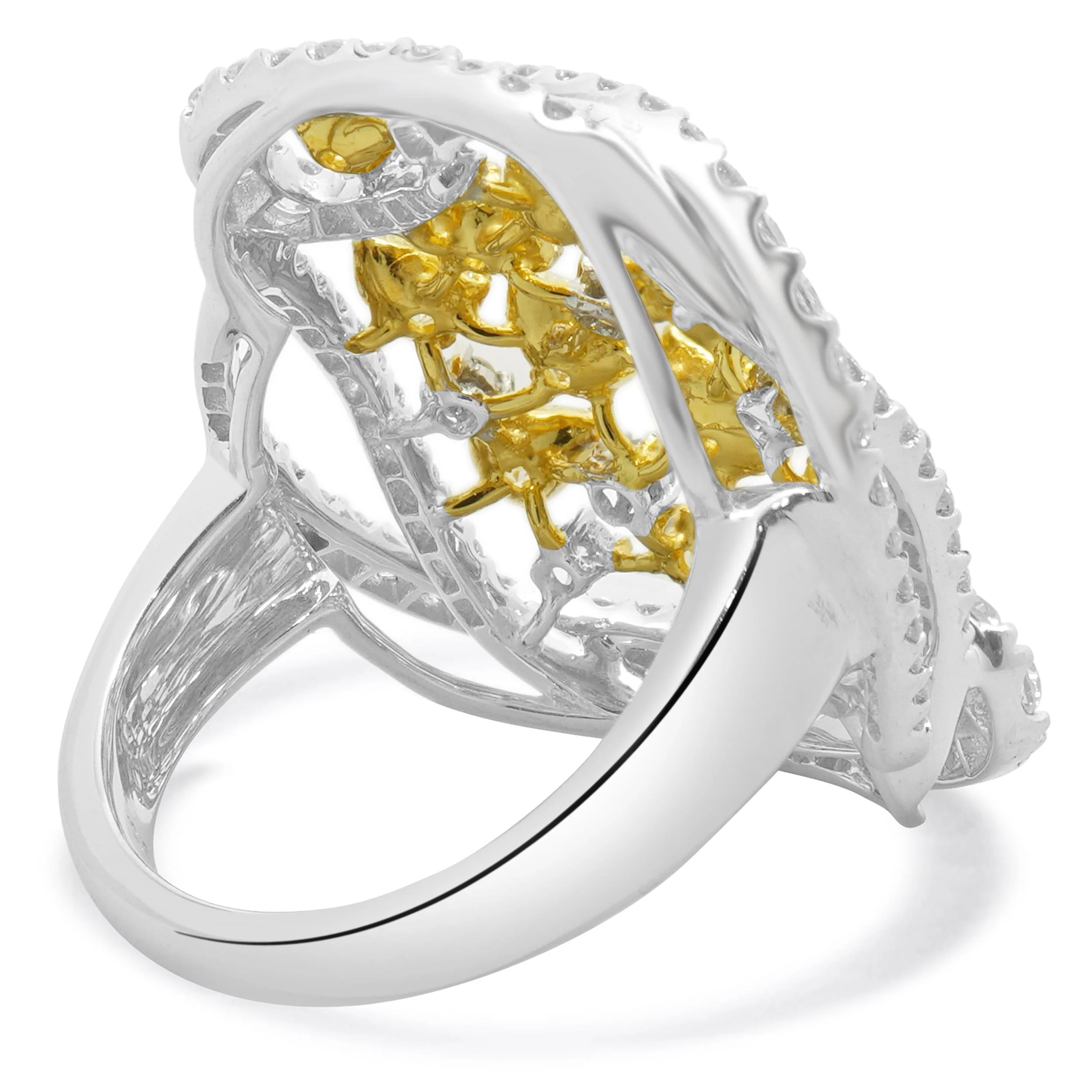 18 Karat Two Tone Yellow and White Diamond Cluster Ring - Image 4