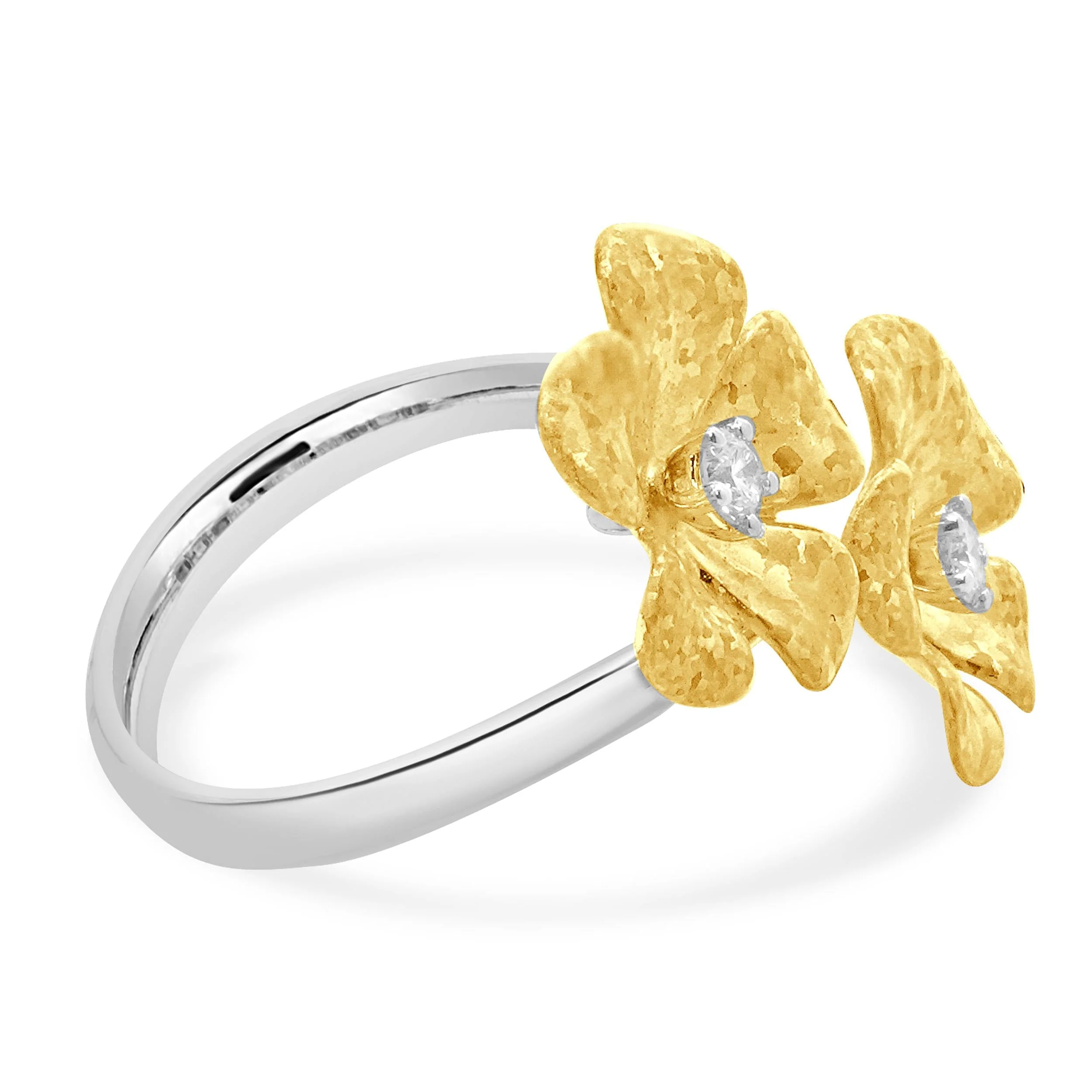 18 Karat White and Yellow Gold Diamond Double Flower Ring - Image 2