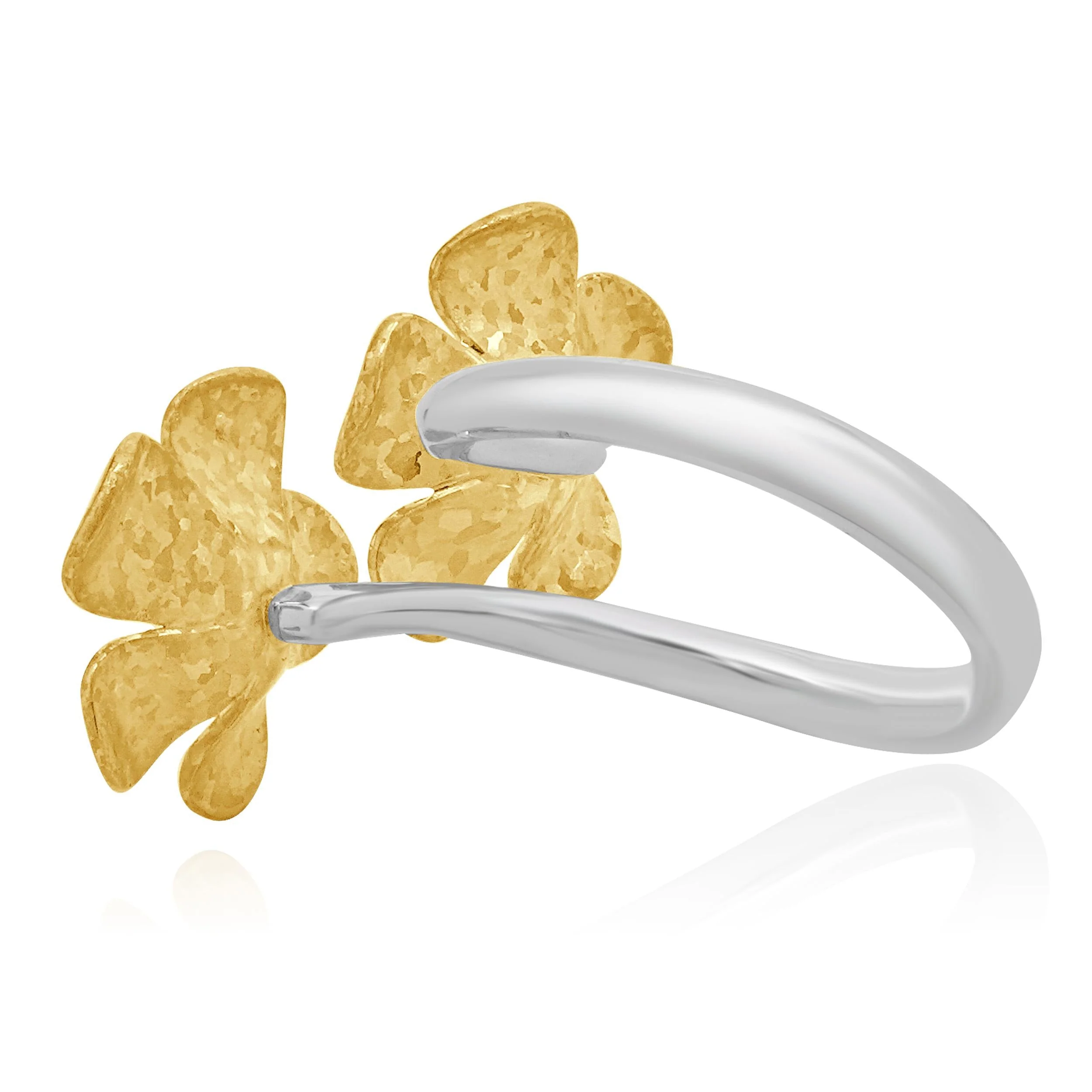 18 Karat White and Yellow Gold Diamond Double Flower Ring - Image 3