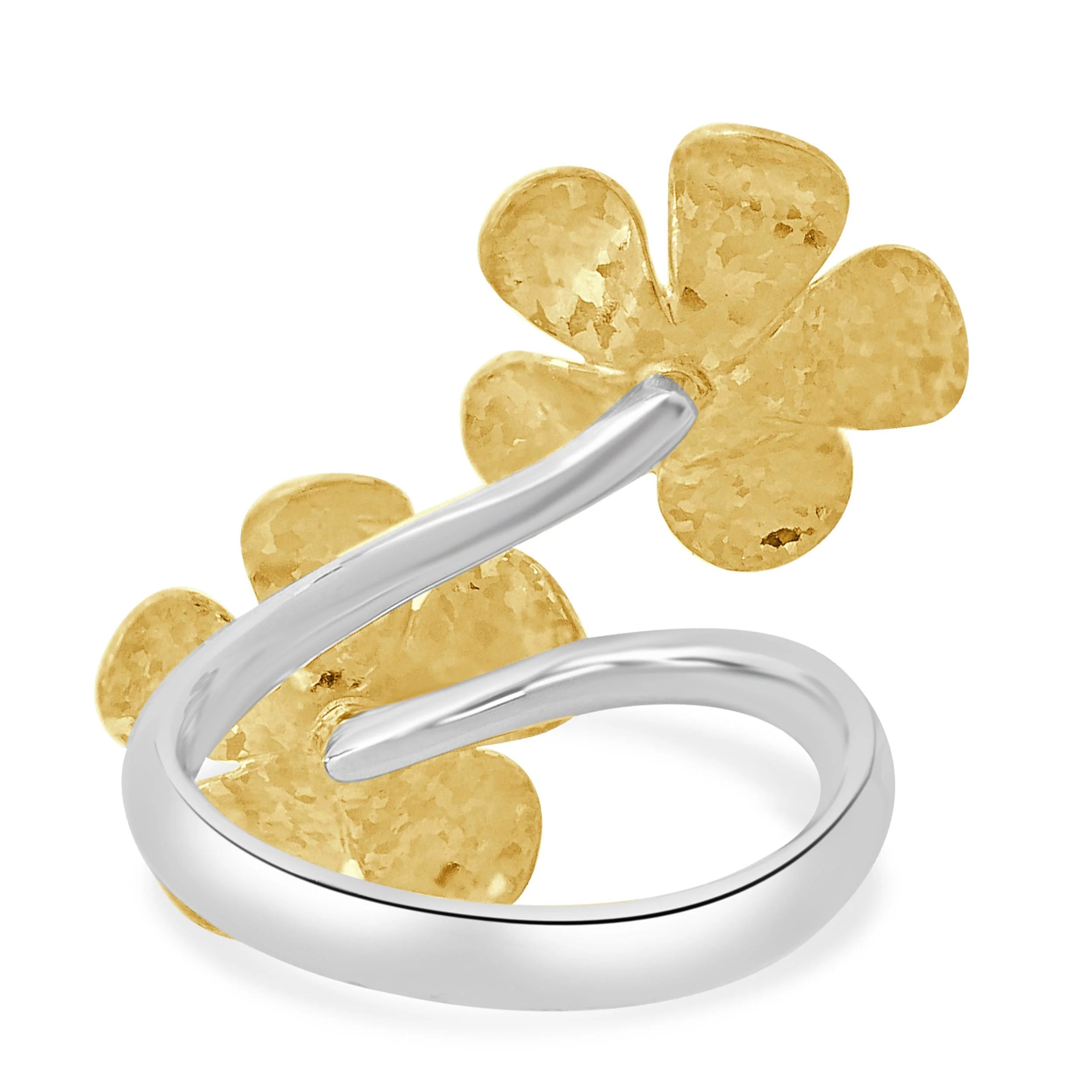 18 Karat White and Yellow Gold Diamond Double Flower Ring - Image 4
