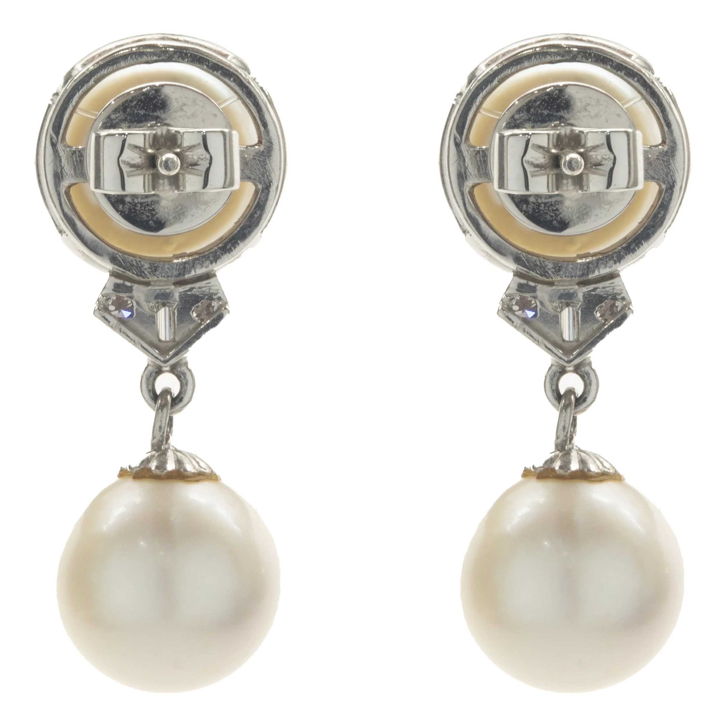 18 Karat White Gold Akoya Pearl and Diamond Drop Earrings - Image 3