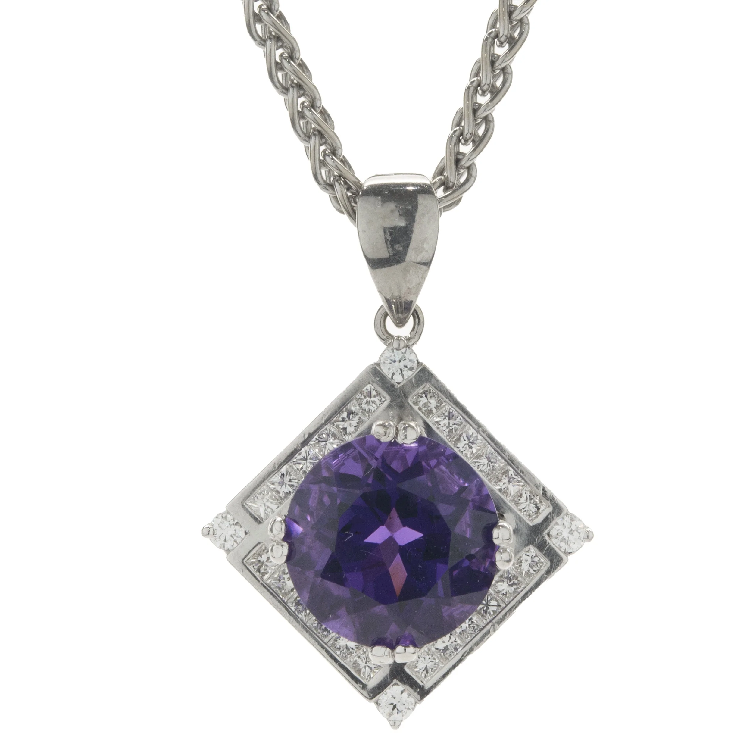 18 Karat White Gold Amethyst and Diamond Necklace