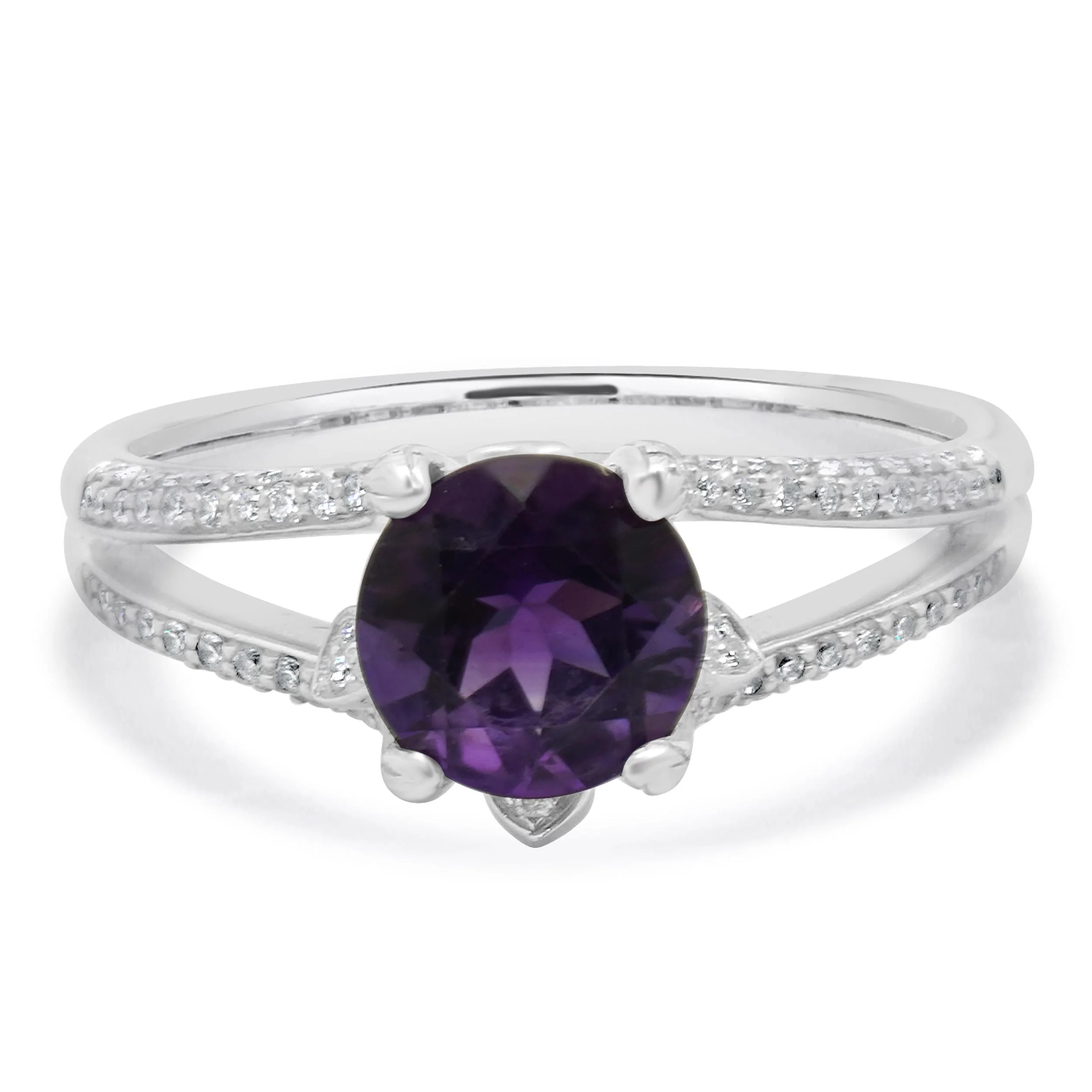 18 Karat White Gold Amethyst and Diamond Split Band Ring