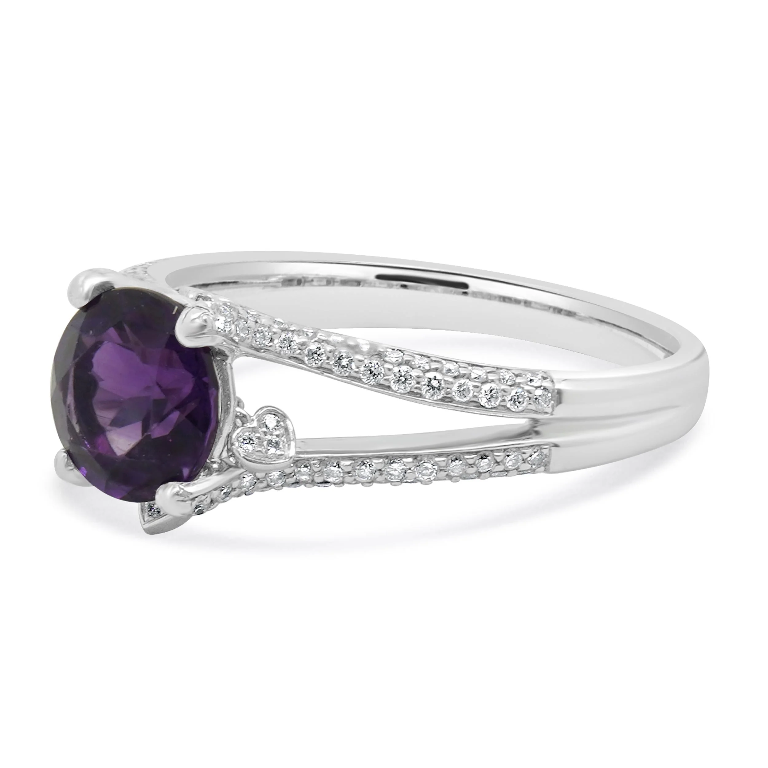 18 Karat White Gold Amethyst and Diamond Split Band Ring - Image 2