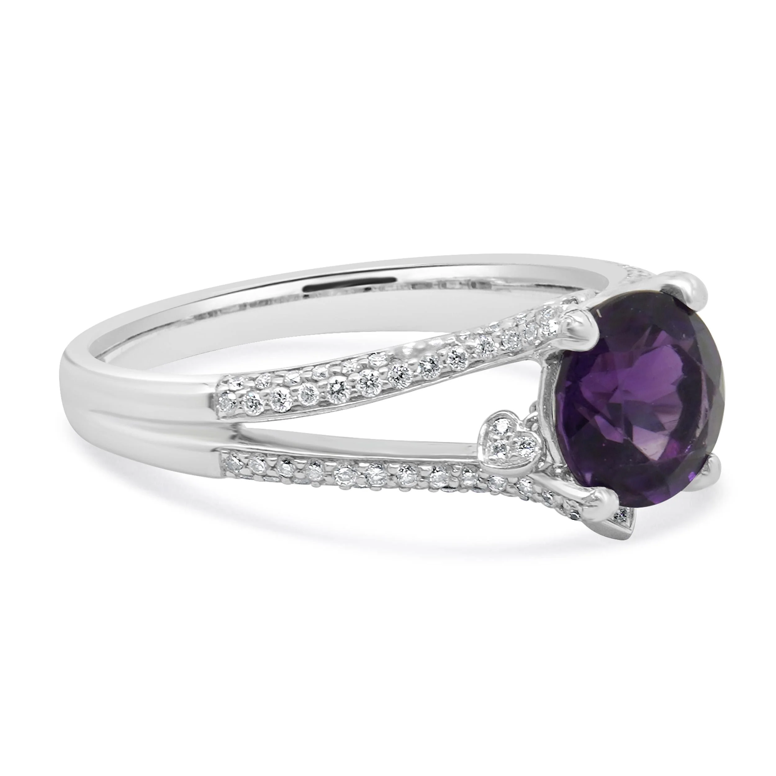 18 Karat White Gold Amethyst and Diamond Split Band Ring - Image 3