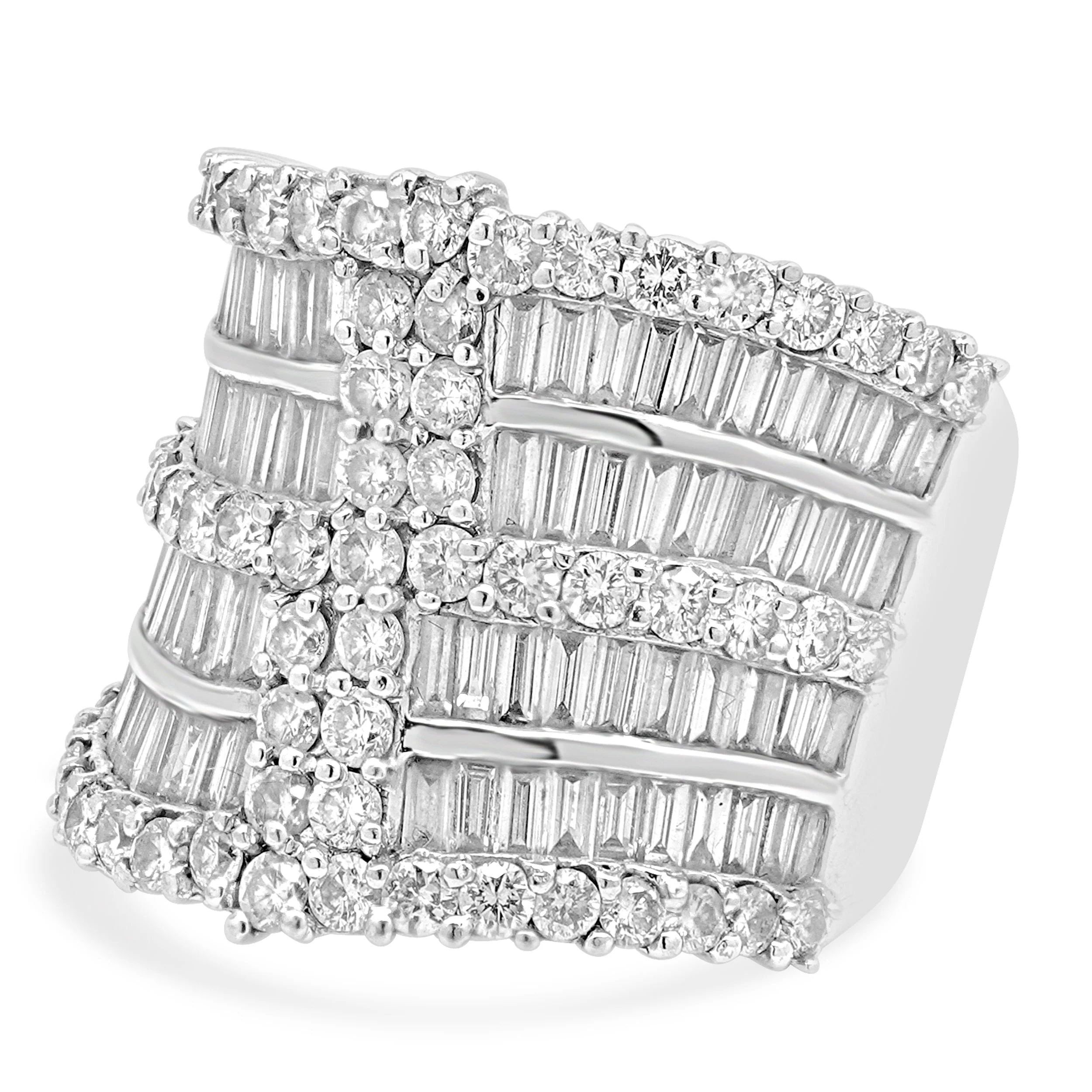 18 Karat White Gold Baguette Cut and Round Diamond Multi-Row Cigar Band - Image 2