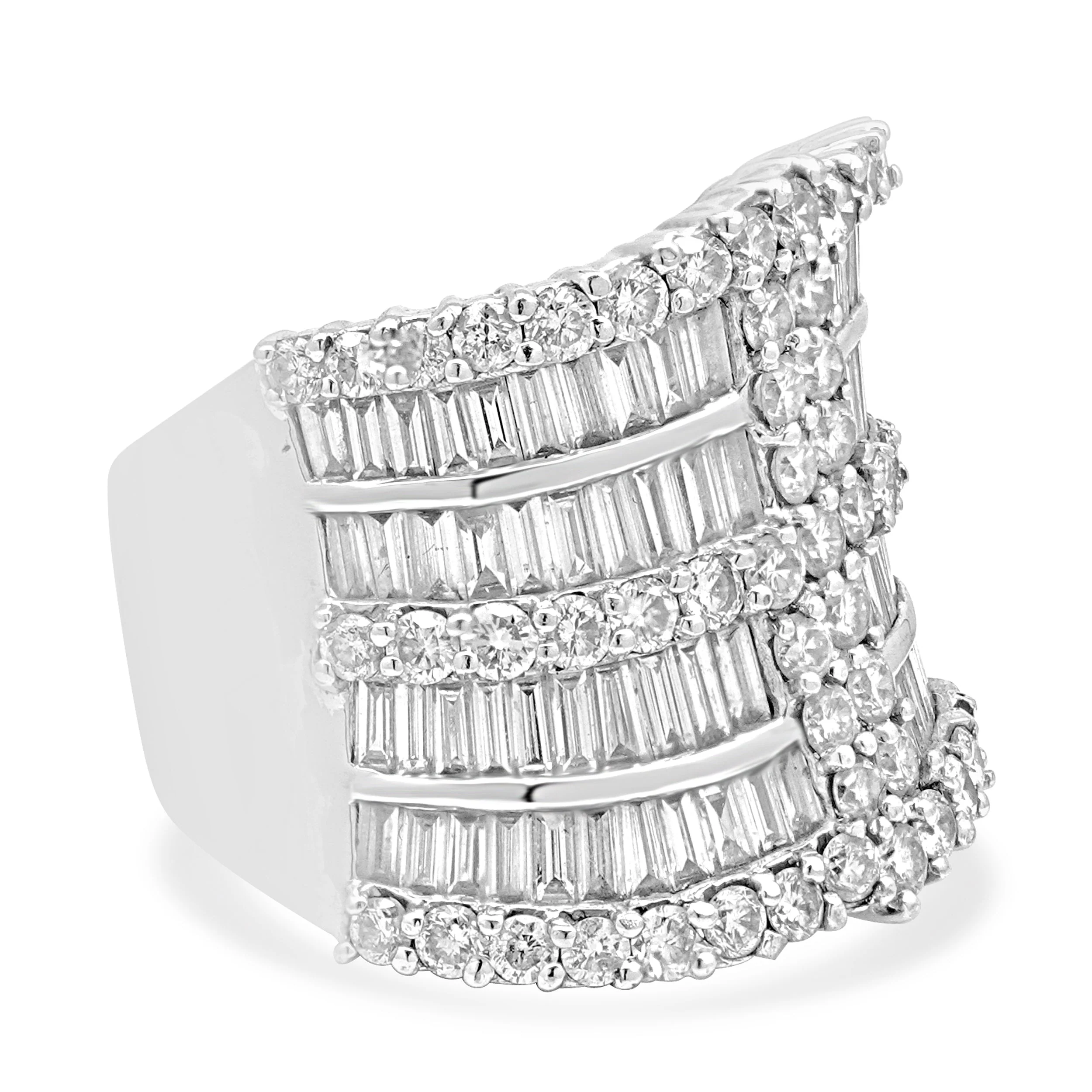18 Karat White Gold Baguette Cut and Round Diamond Multi-Row Cigar Band - Image 3