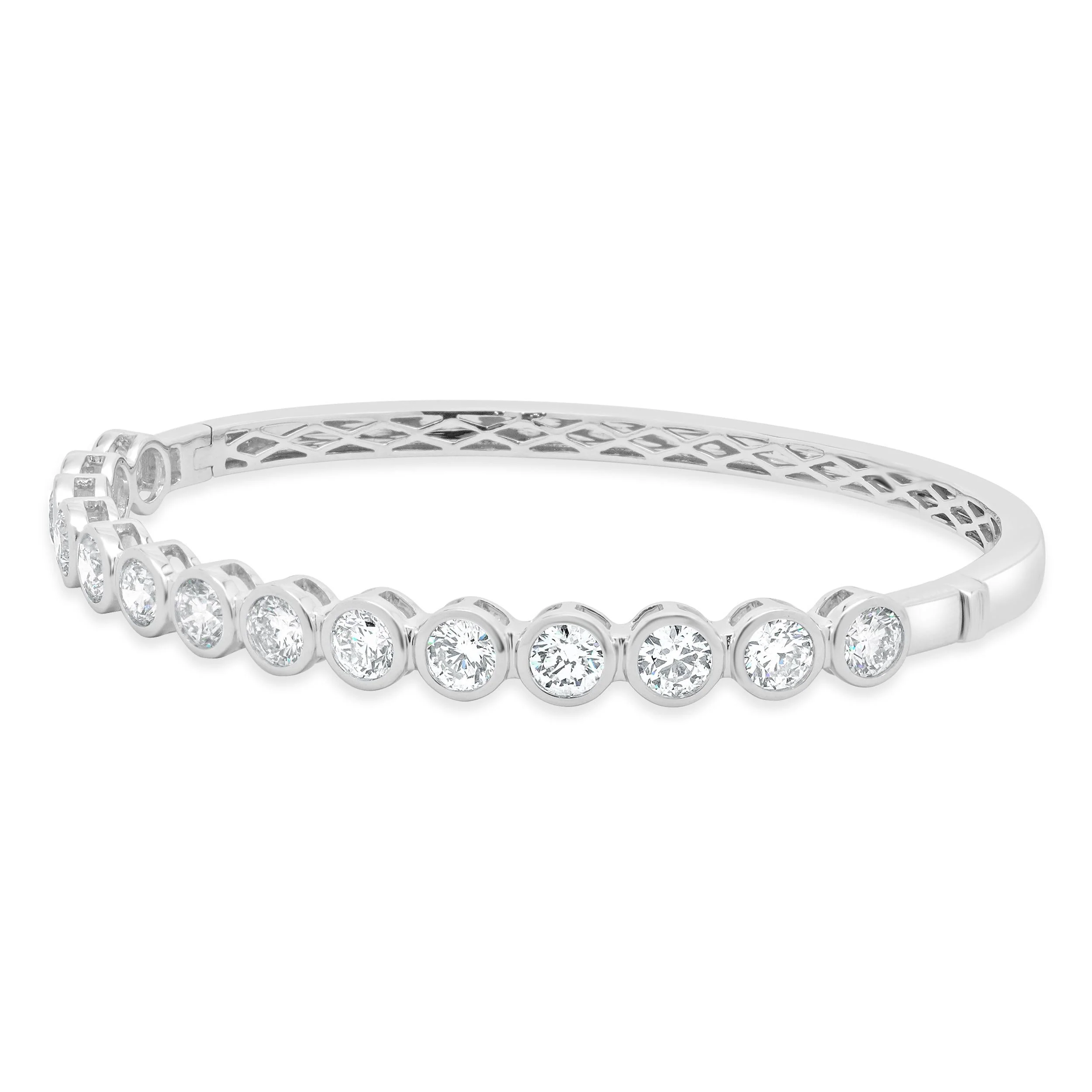 18 Karat White Gold Bezel Set Diamond Bangle Bracelet - Image 2