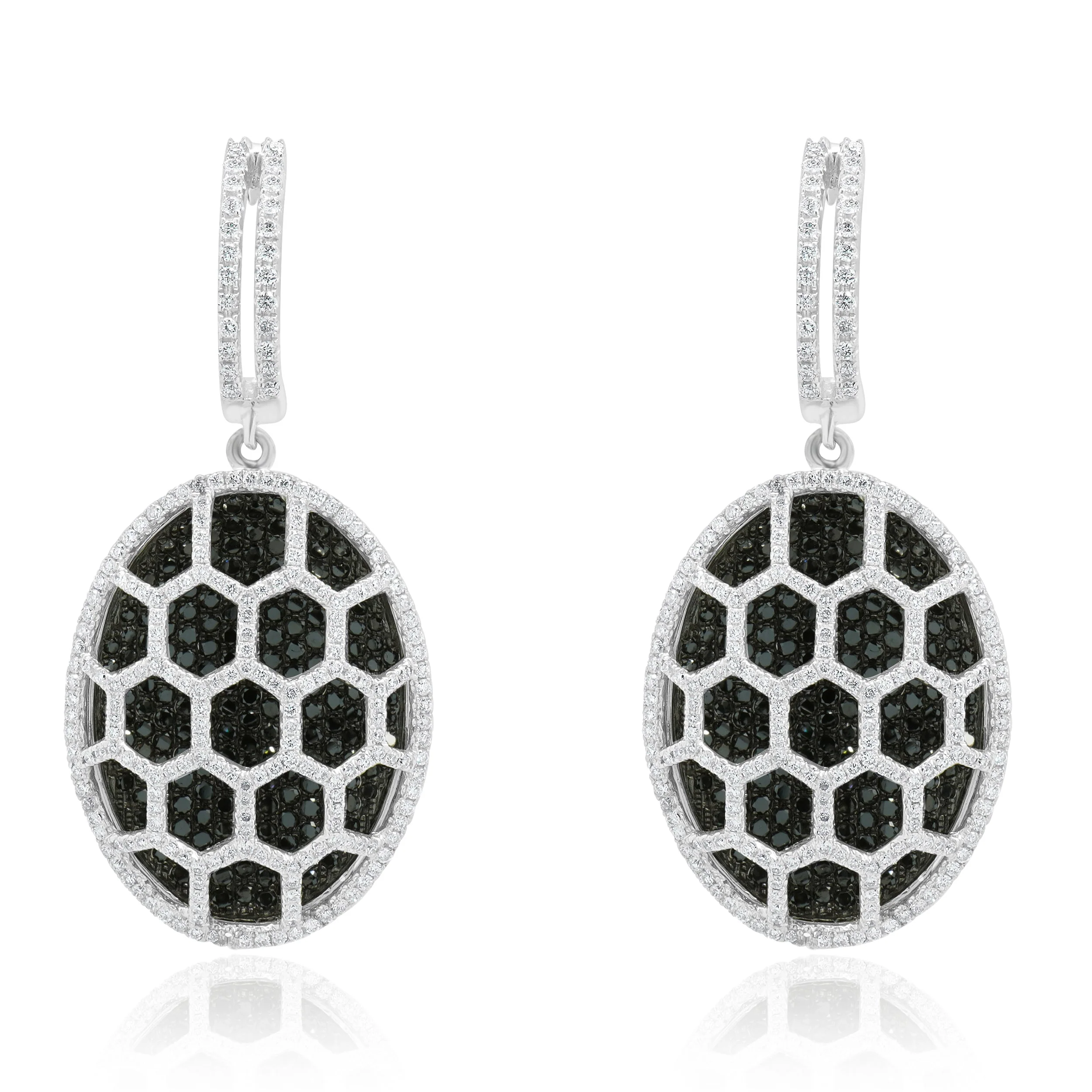 18 Karat White Gold Black and White Diamond Cutout Drop Earrings