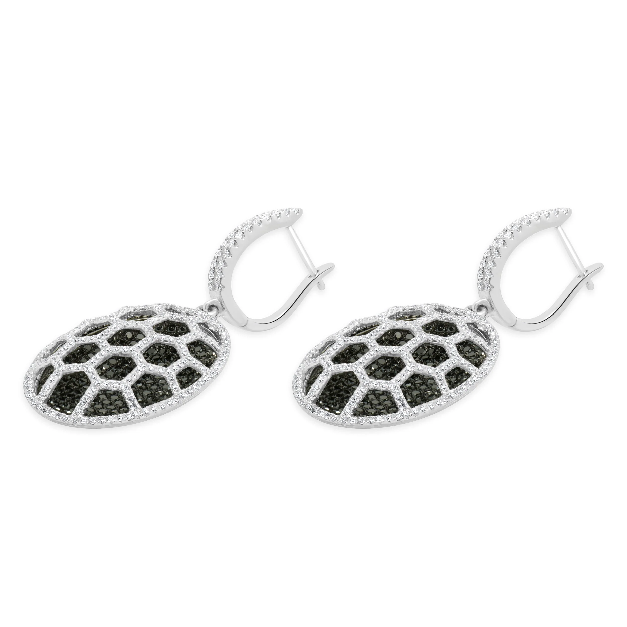 18 Karat White Gold Black and White Diamond Cutout Drop Earrings - Image 2