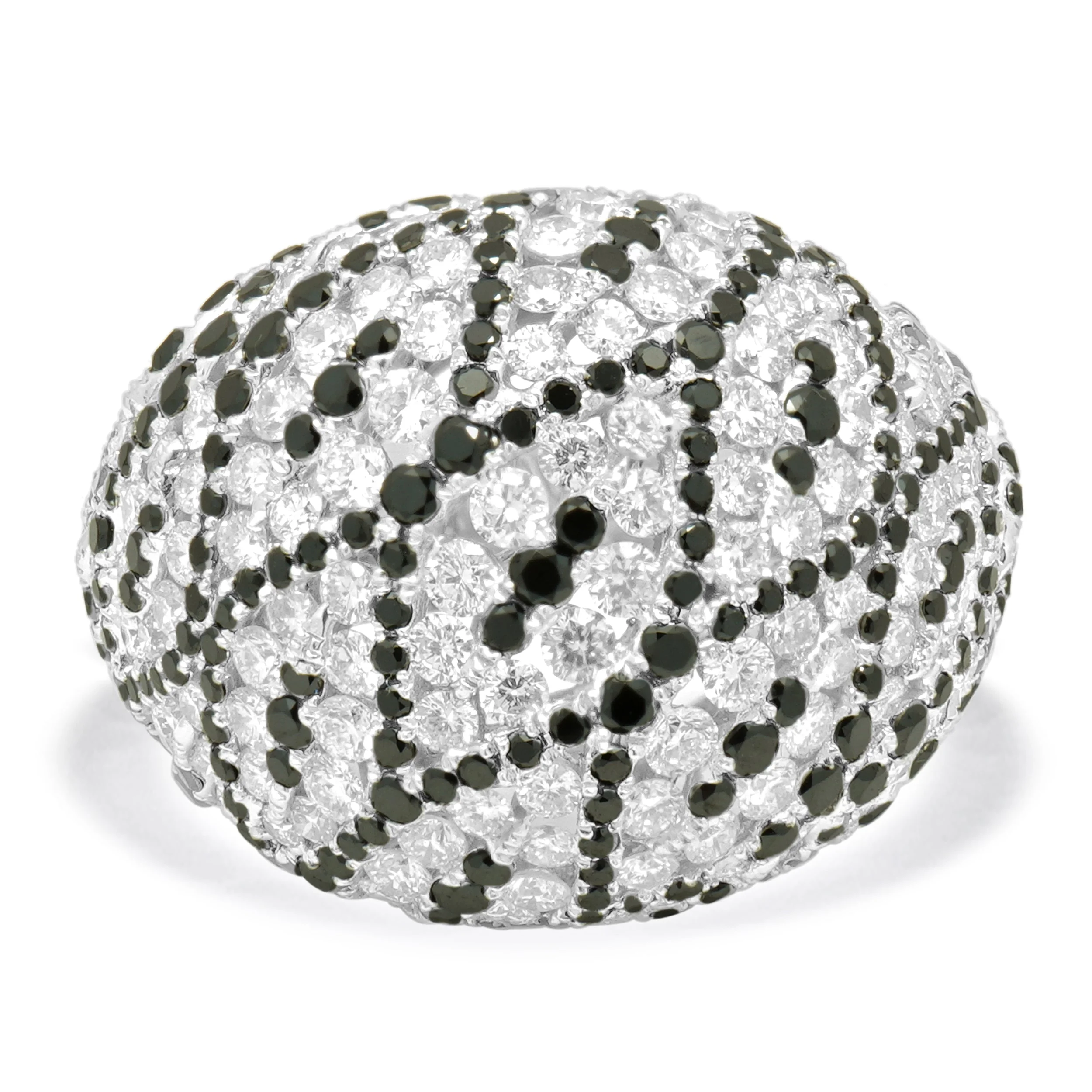 18 Karat White Gold Black & White Diamond Dome Ring