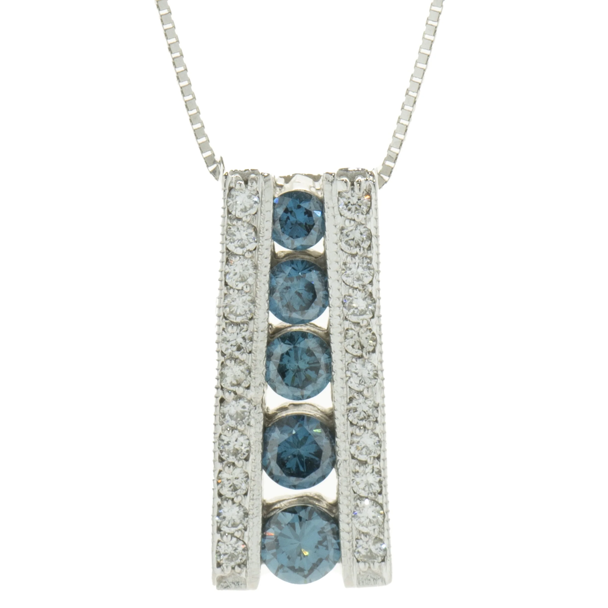 18 Karat White Gold Blue and White Diamond Slide Necklace - Image 2