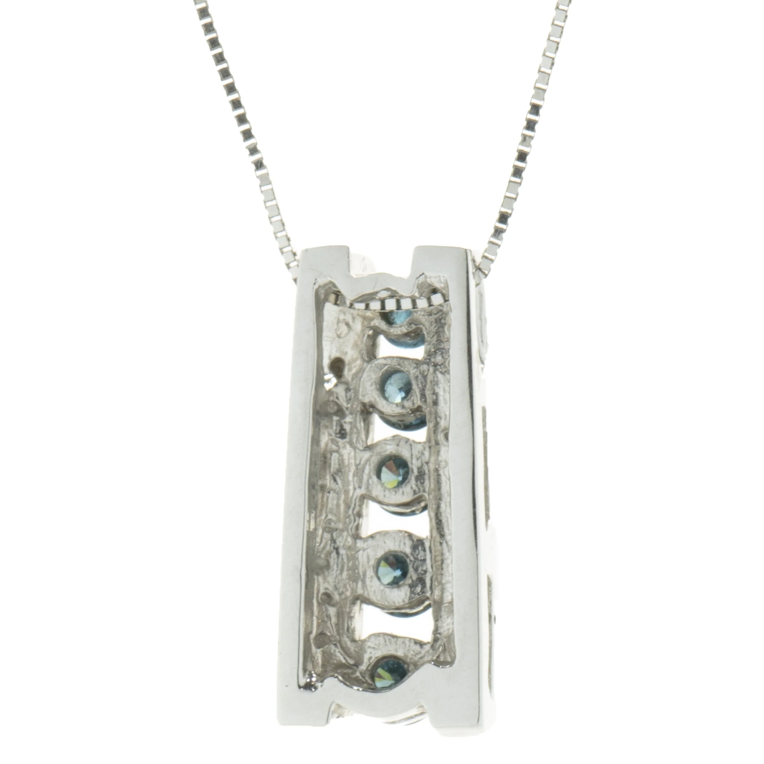 18 Karat White Gold Blue and White Diamond Slide Necklace - Image 3