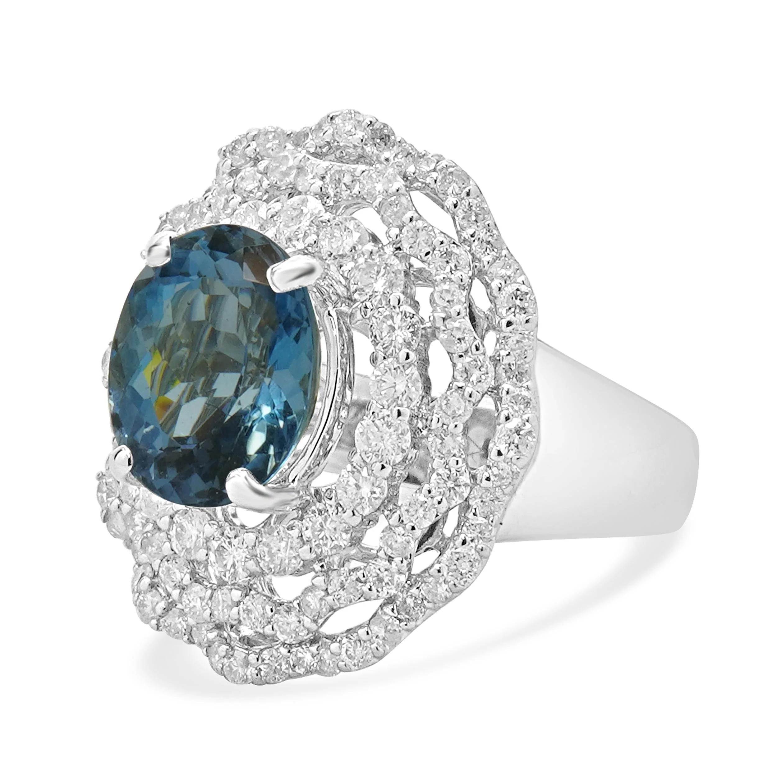 18 Karat White Gold Blue Topaz and Diamond Ballerina Ring - Image 2