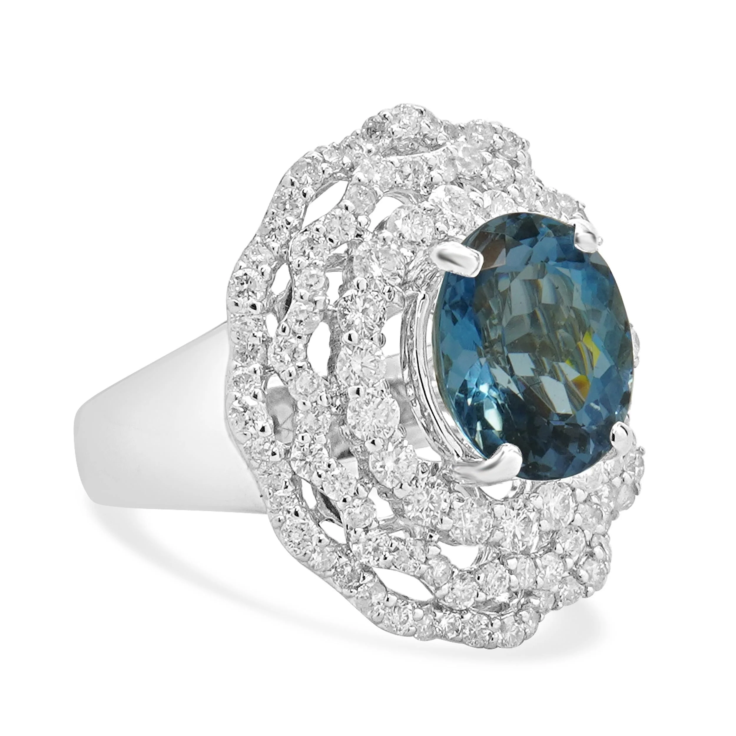 18 Karat White Gold Blue Topaz and Diamond Ballerina Ring - Image 3