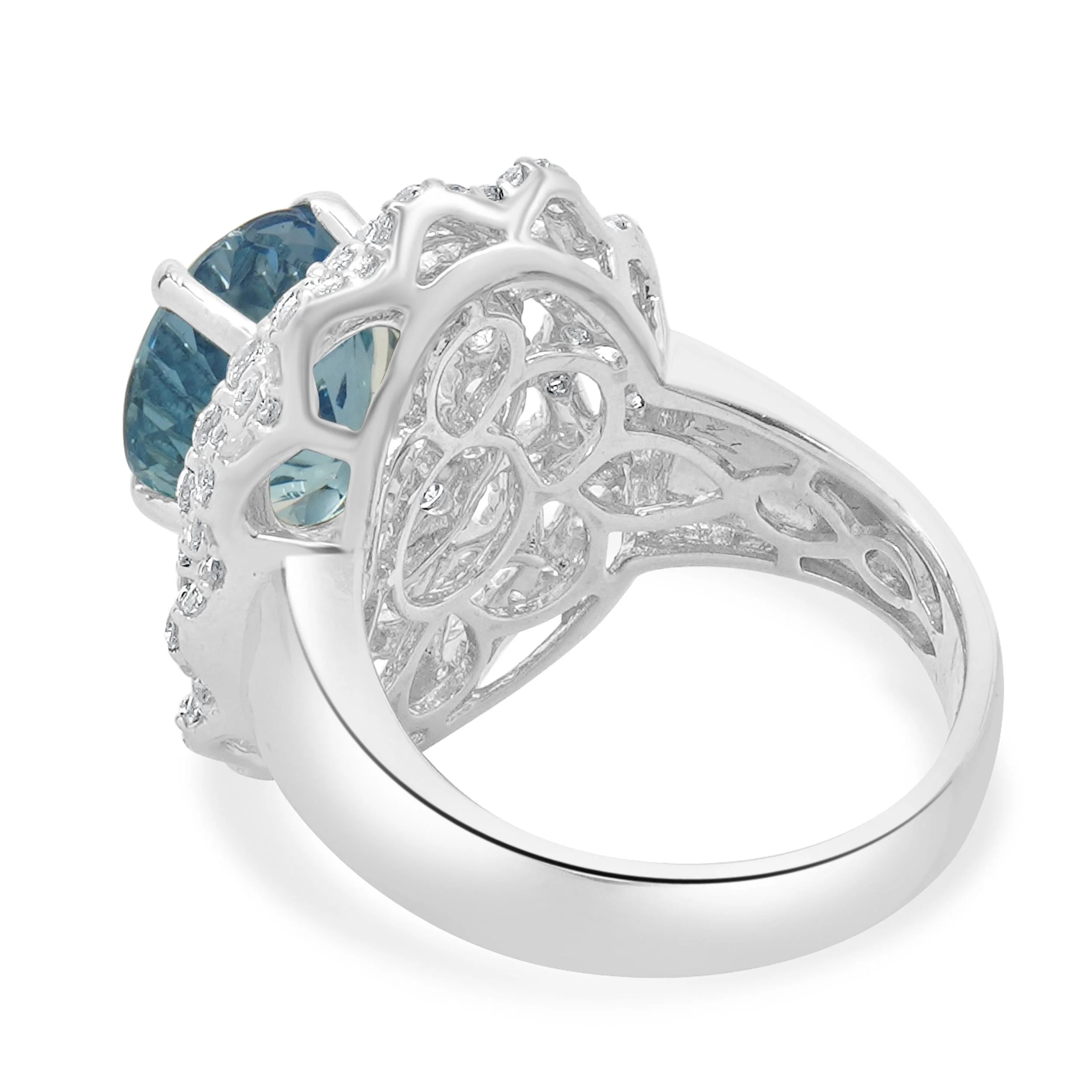 18 Karat White Gold Blue Topaz and Diamond Ballerina Ring - Image 4