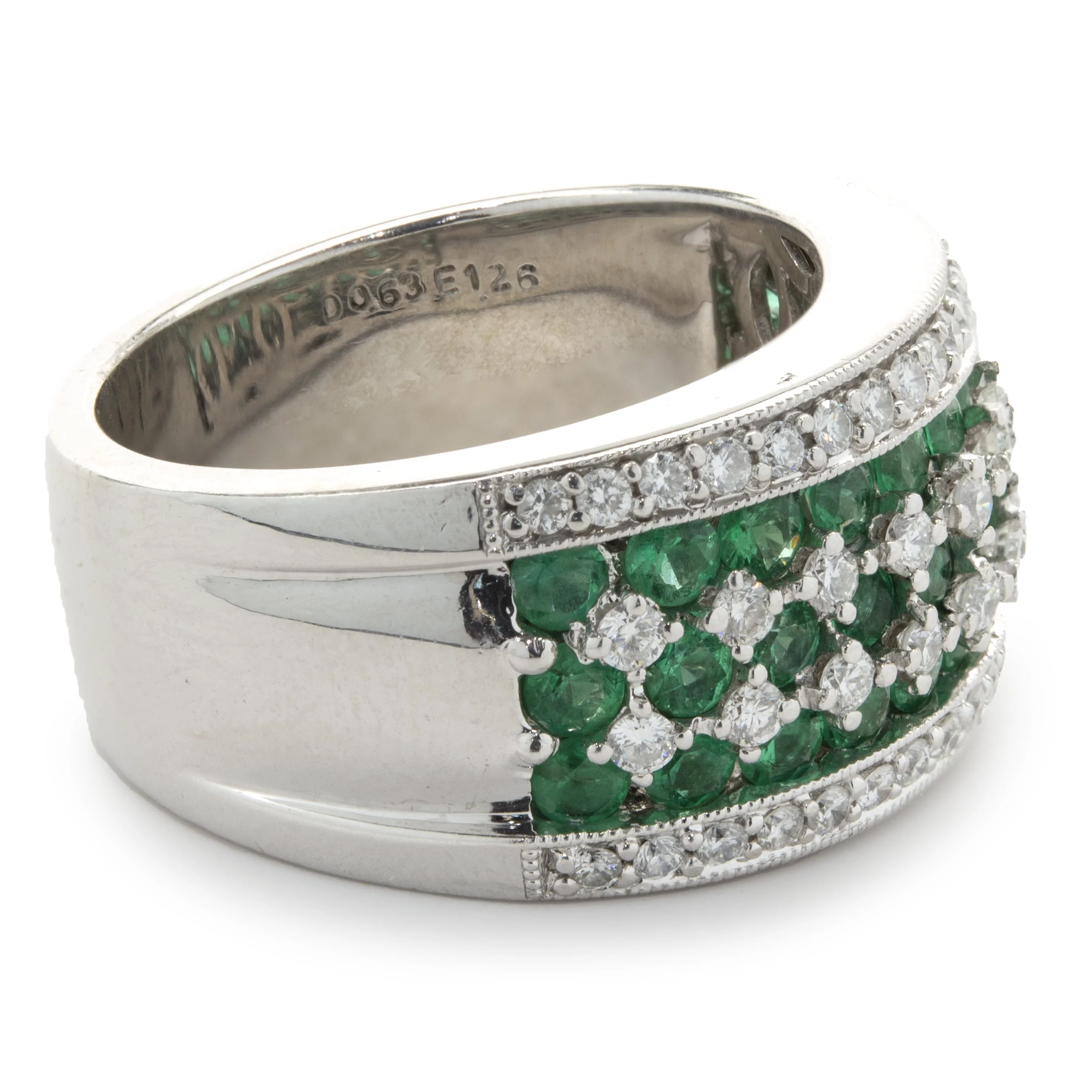 18 Karat White Gold Diamond and Emerald Seven Row Band - Image 2
