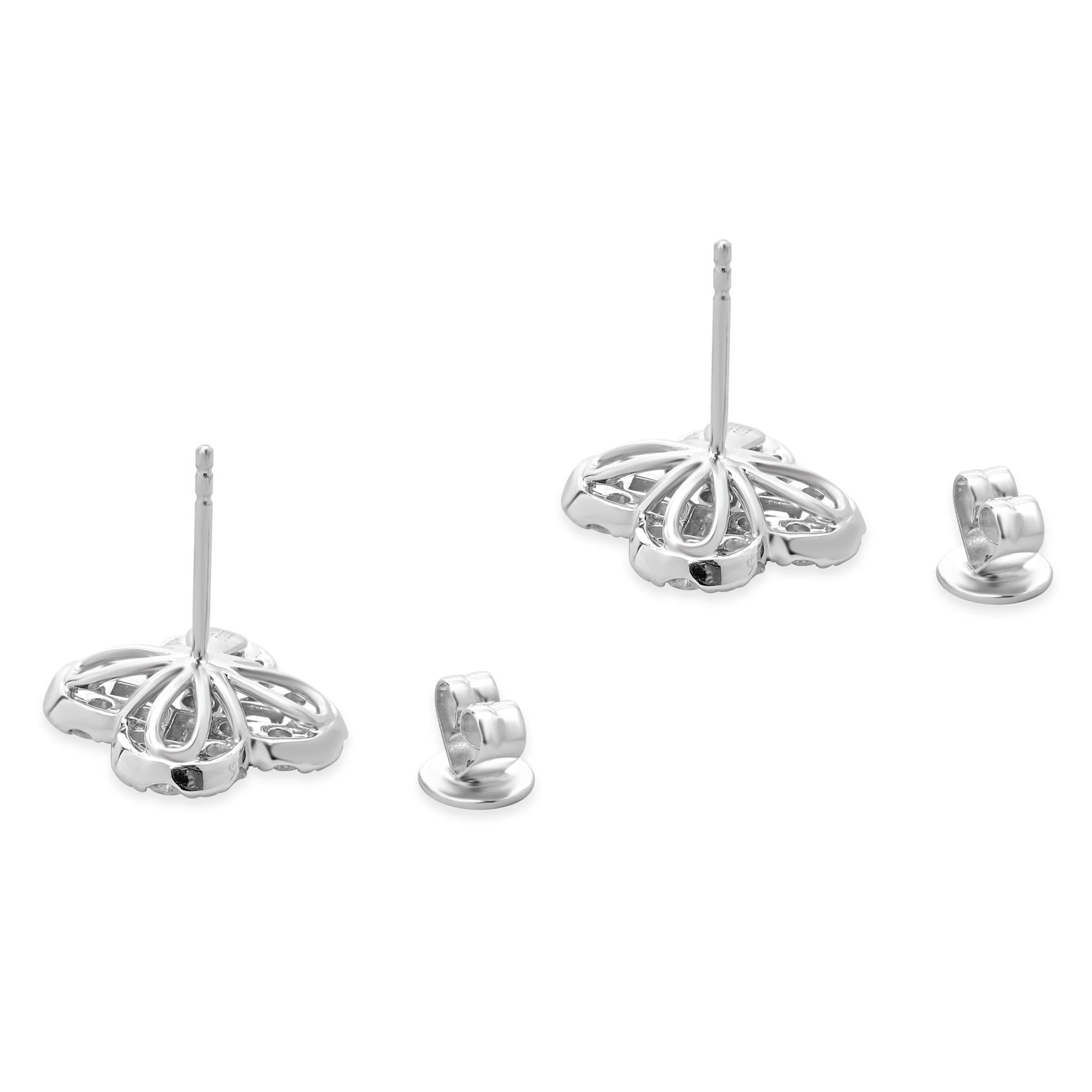 18 Karat White Gold Diamond Clover Stud Earrings - Image 4