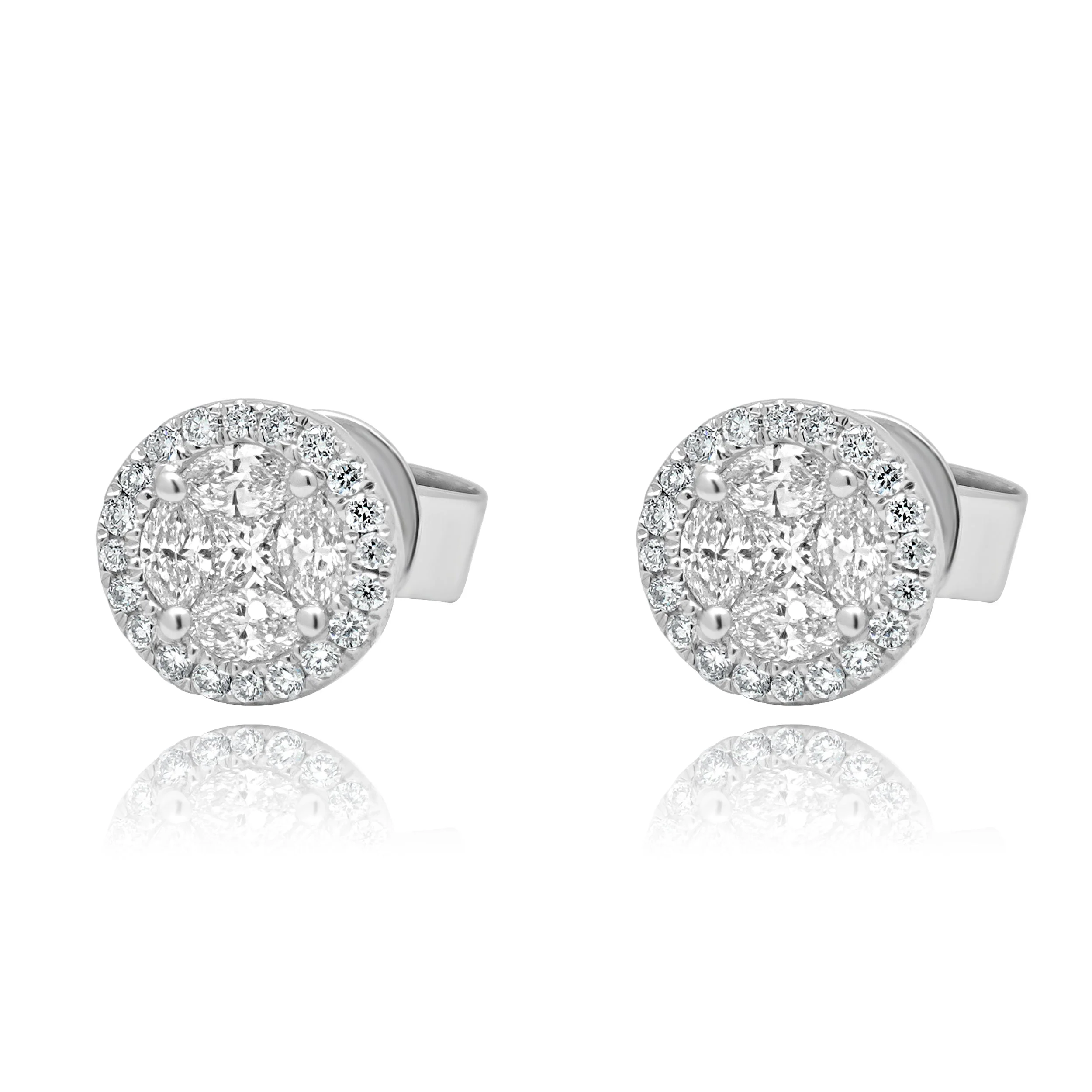 18 Karat White Gold Diamond Cluster Earrings