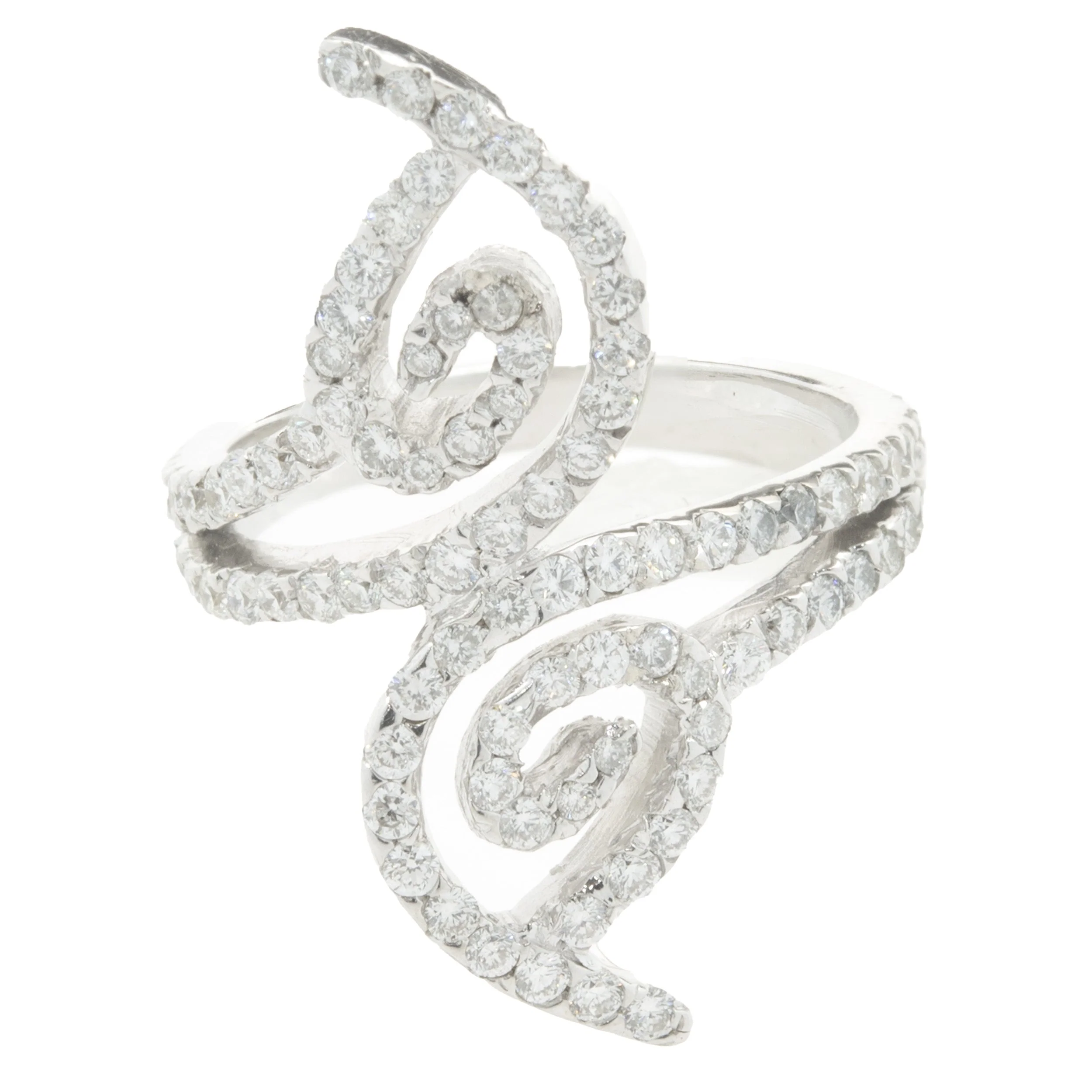 18 Karat White Gold Diamond Floral Long Finger Ring