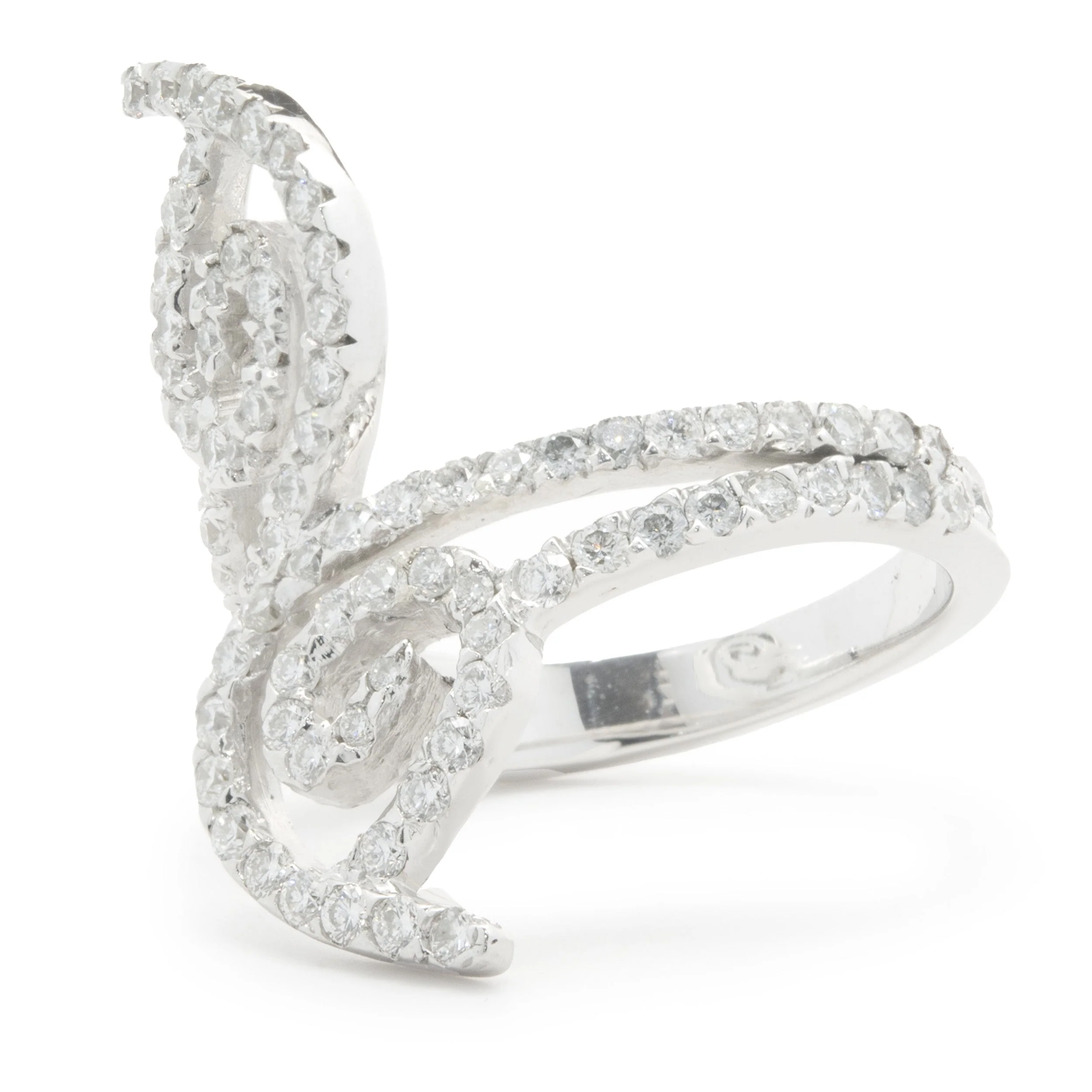 18 Karat White Gold Diamond Floral Long Finger Ring - Image 2