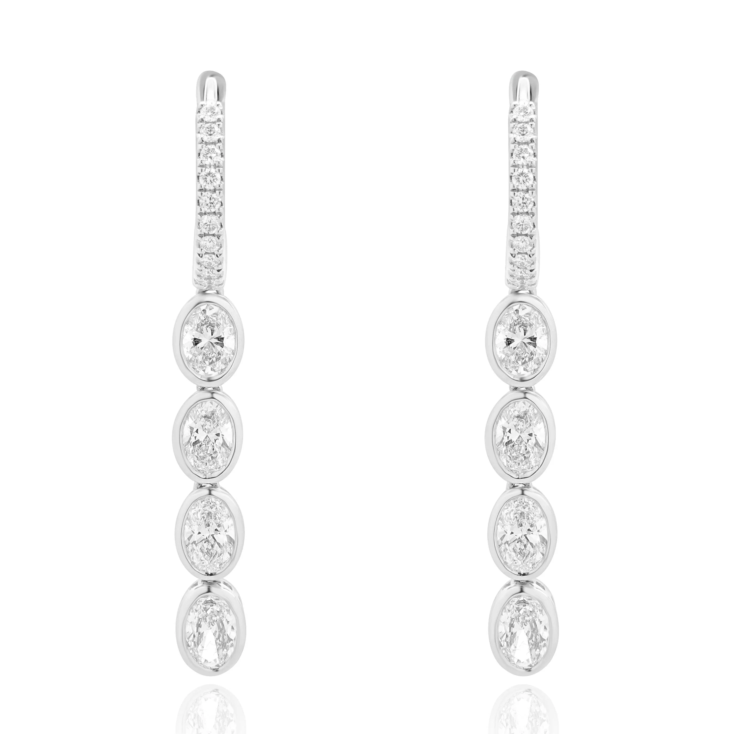 18 Karat White Gold Diamond Hoop Dangle Earrings