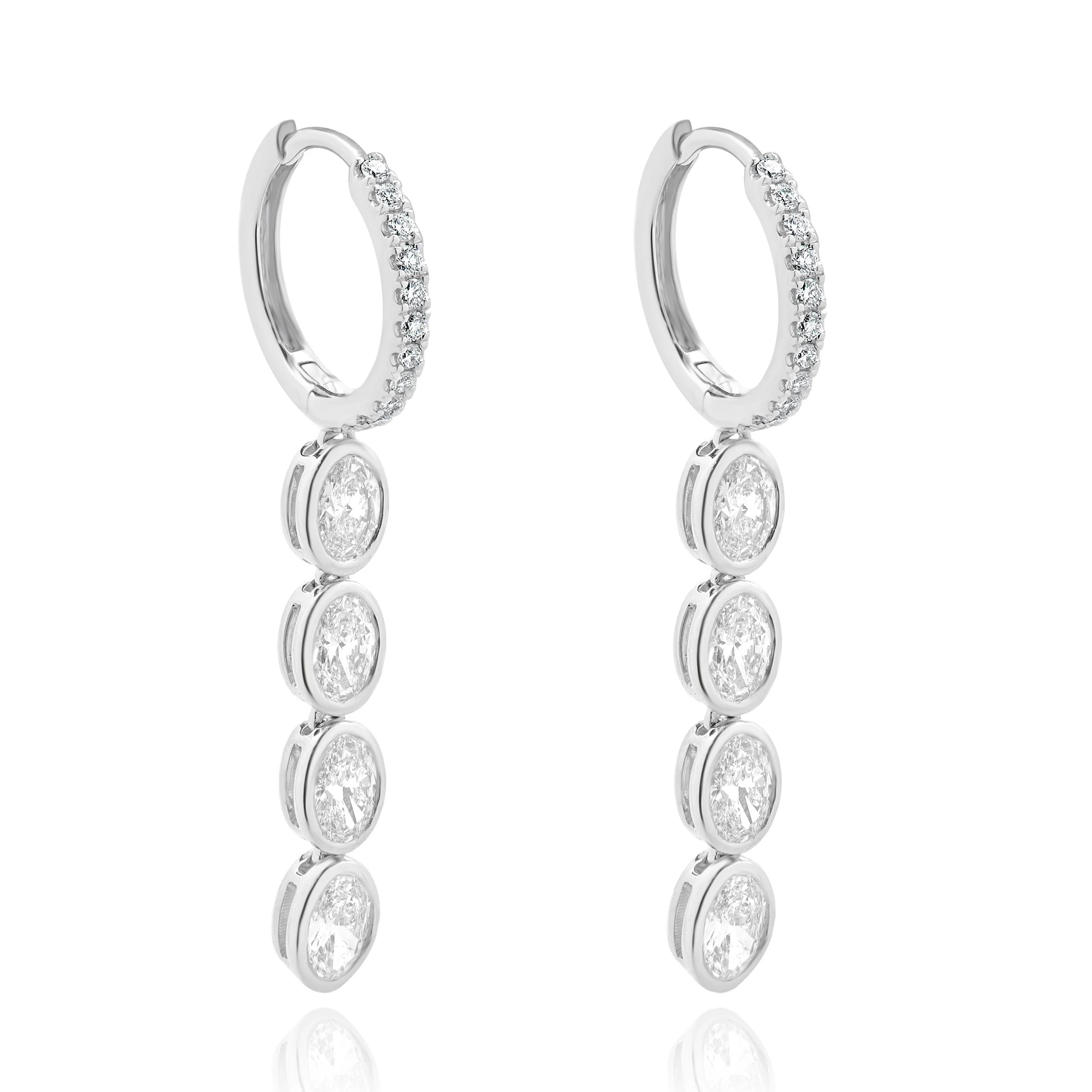 18 Karat White Gold Diamond Hoop Dangle Earrings - Image 2