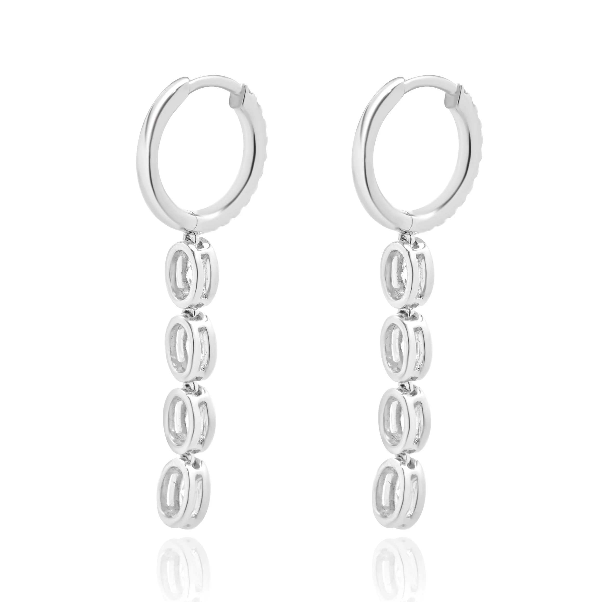 18 Karat White Gold Diamond Hoop Dangle Earrings - Image 3