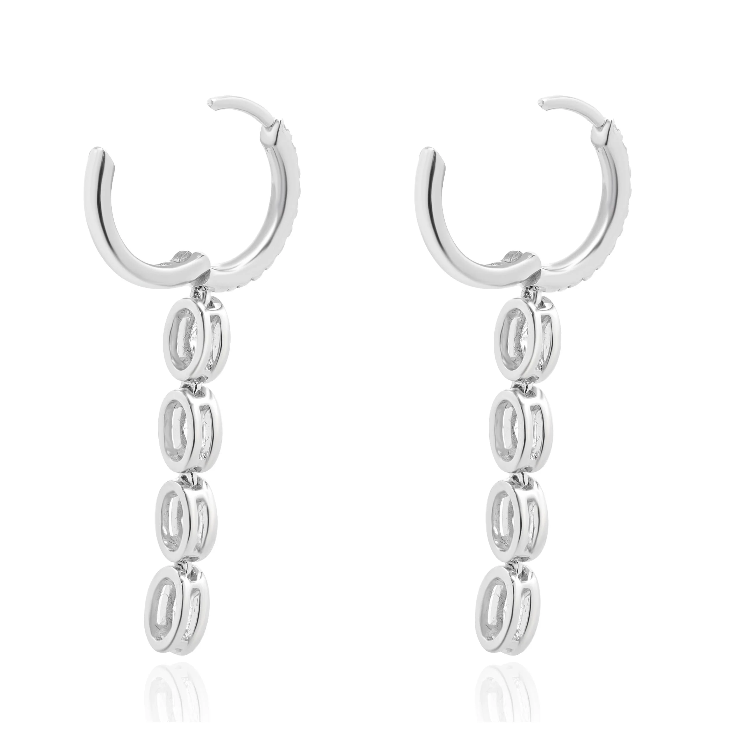 18 Karat White Gold Diamond Hoop Dangle Earrings - Image 4