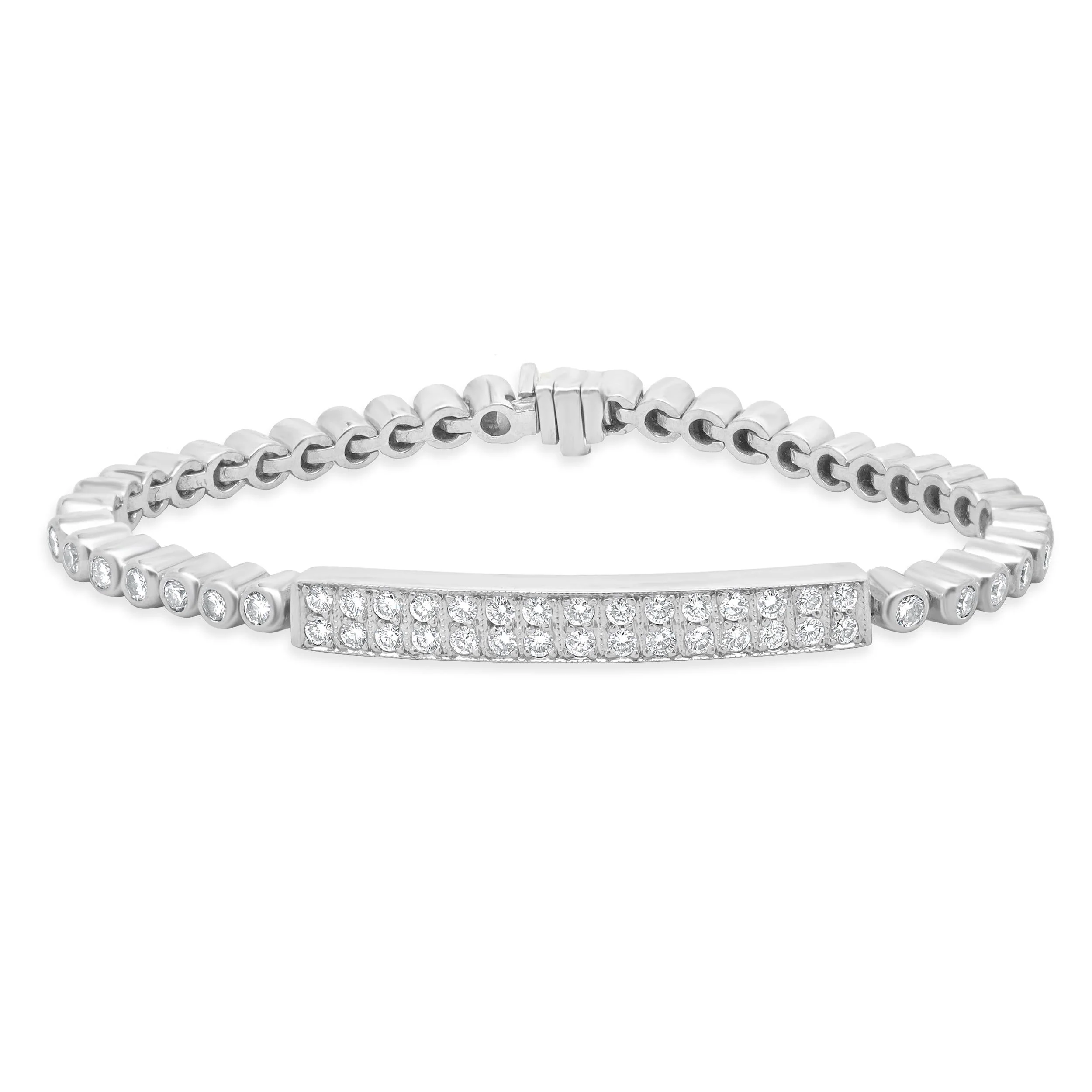 18 Karat White Gold Diamond ID Bracelet
