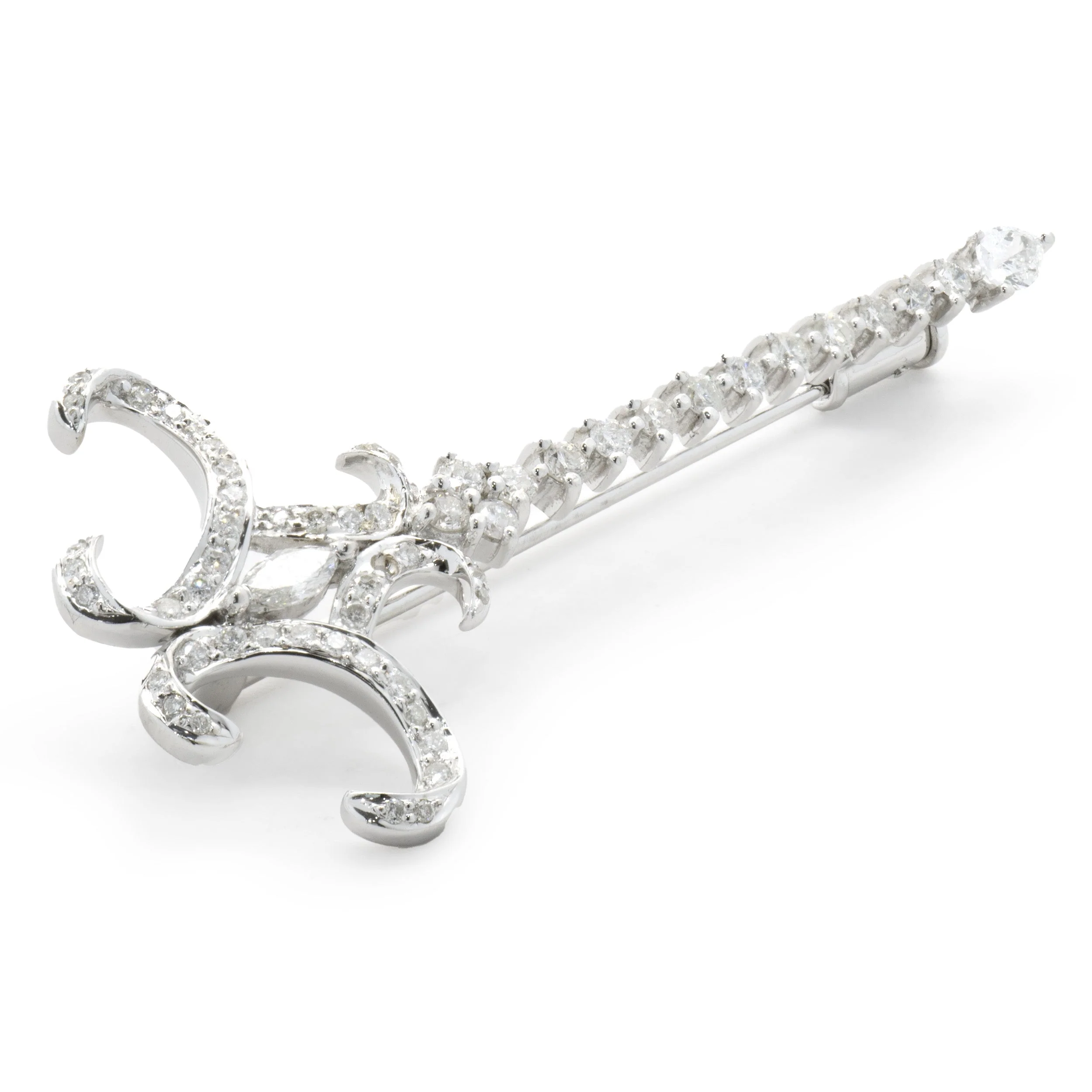 18 Karat White Gold Diamond Sword Pin - Image 2