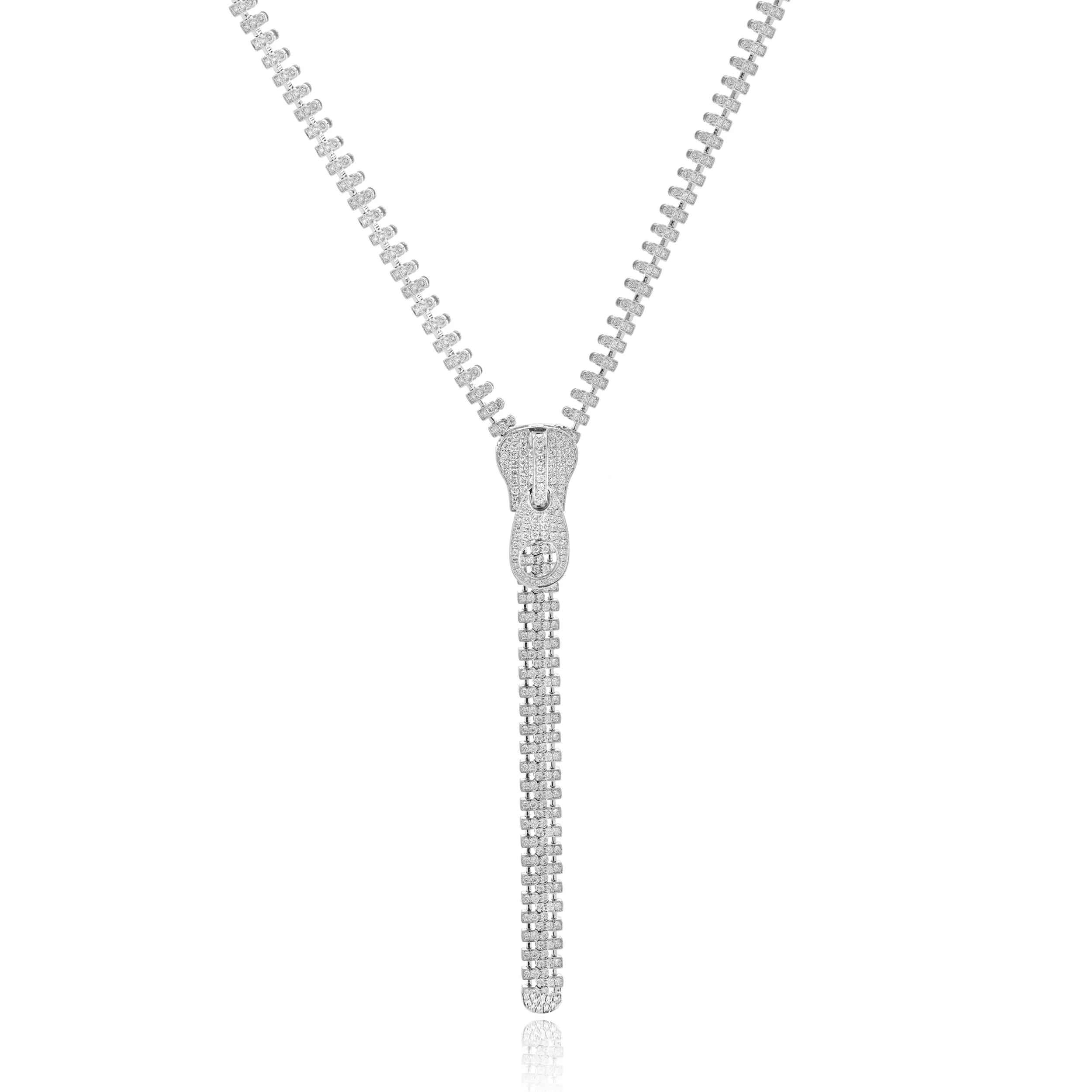 18 Karat White Gold Diamond Zipper Necklace