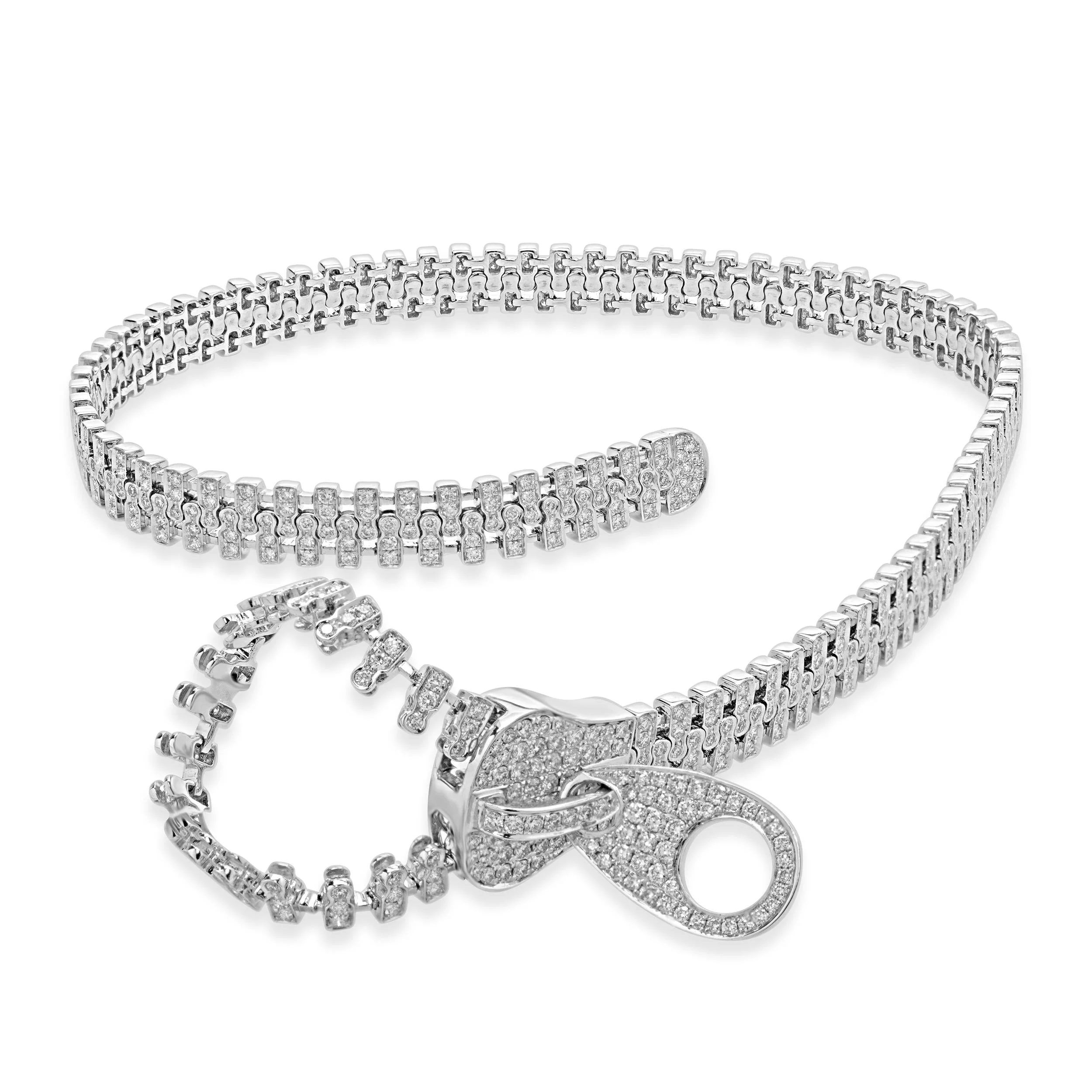 18 Karat White Gold Diamond Zipper Necklace - Image 4