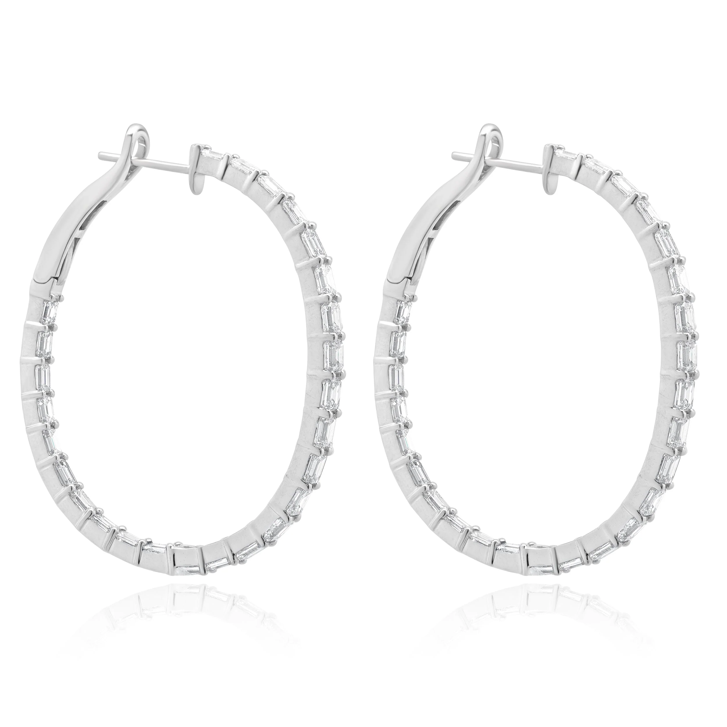18 Karat White Gold Emerald Cut Diamond Hoop Earrings - Image 2