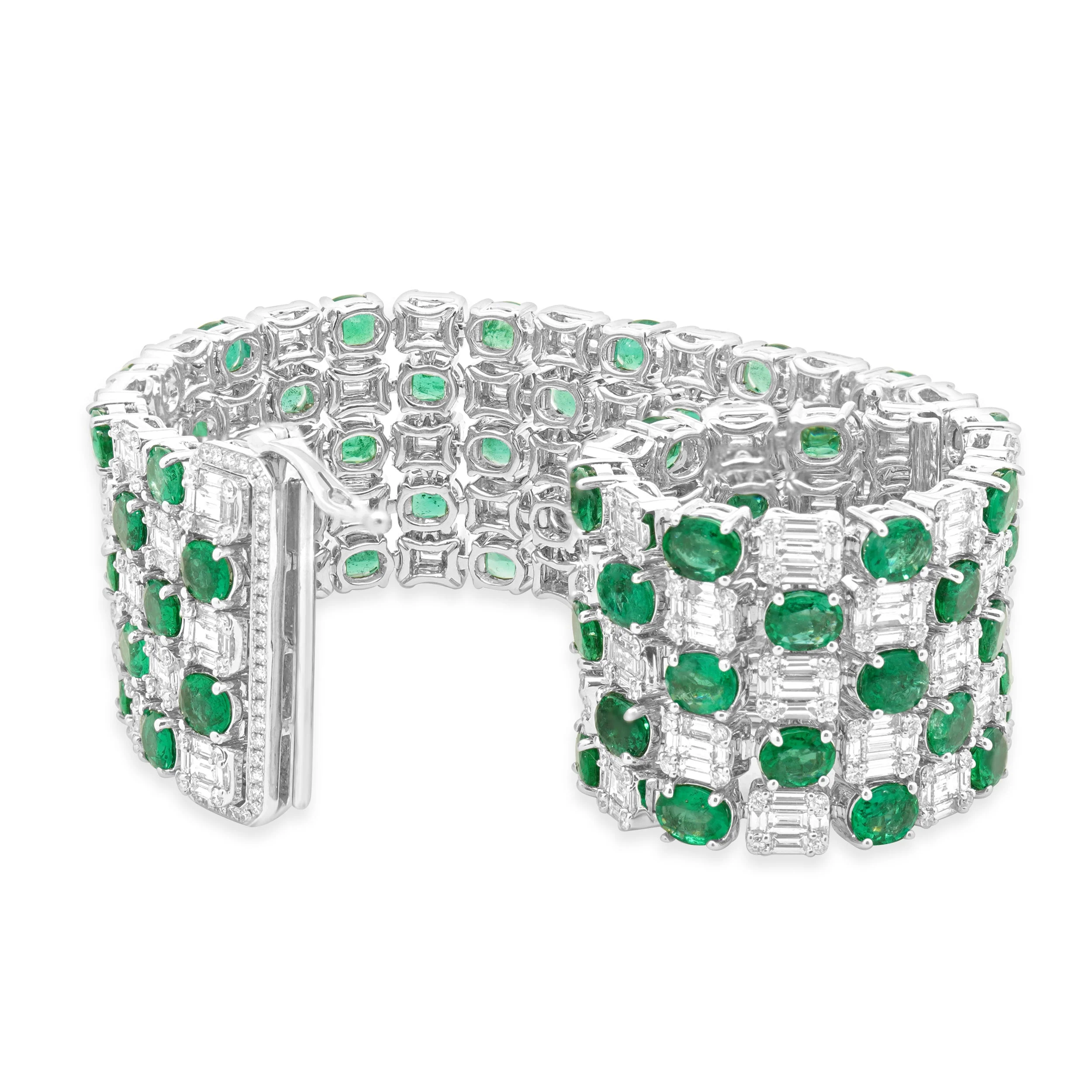 18 Karat White Gold Emerald & Diamond 5 Row Bracelet - Image 3