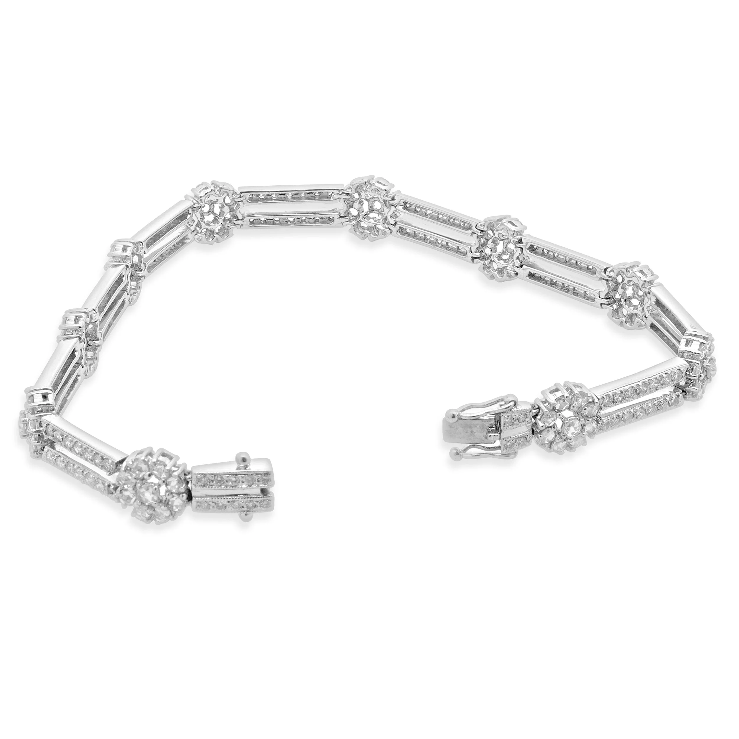 18 Karat White Gold Flower Station Diamond Bracelet - Image 2