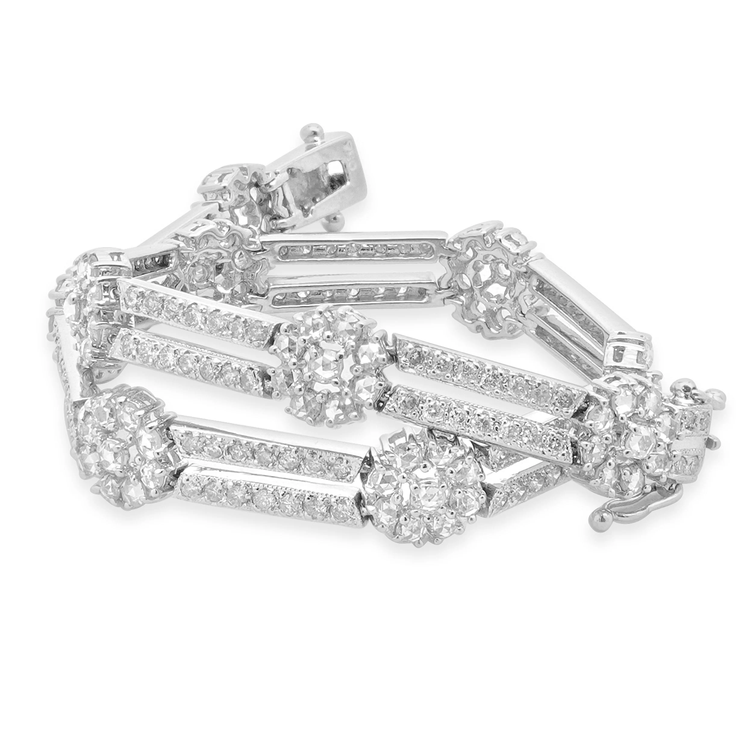 18 Karat White Gold Flower Station Diamond Bracelet - Image 3