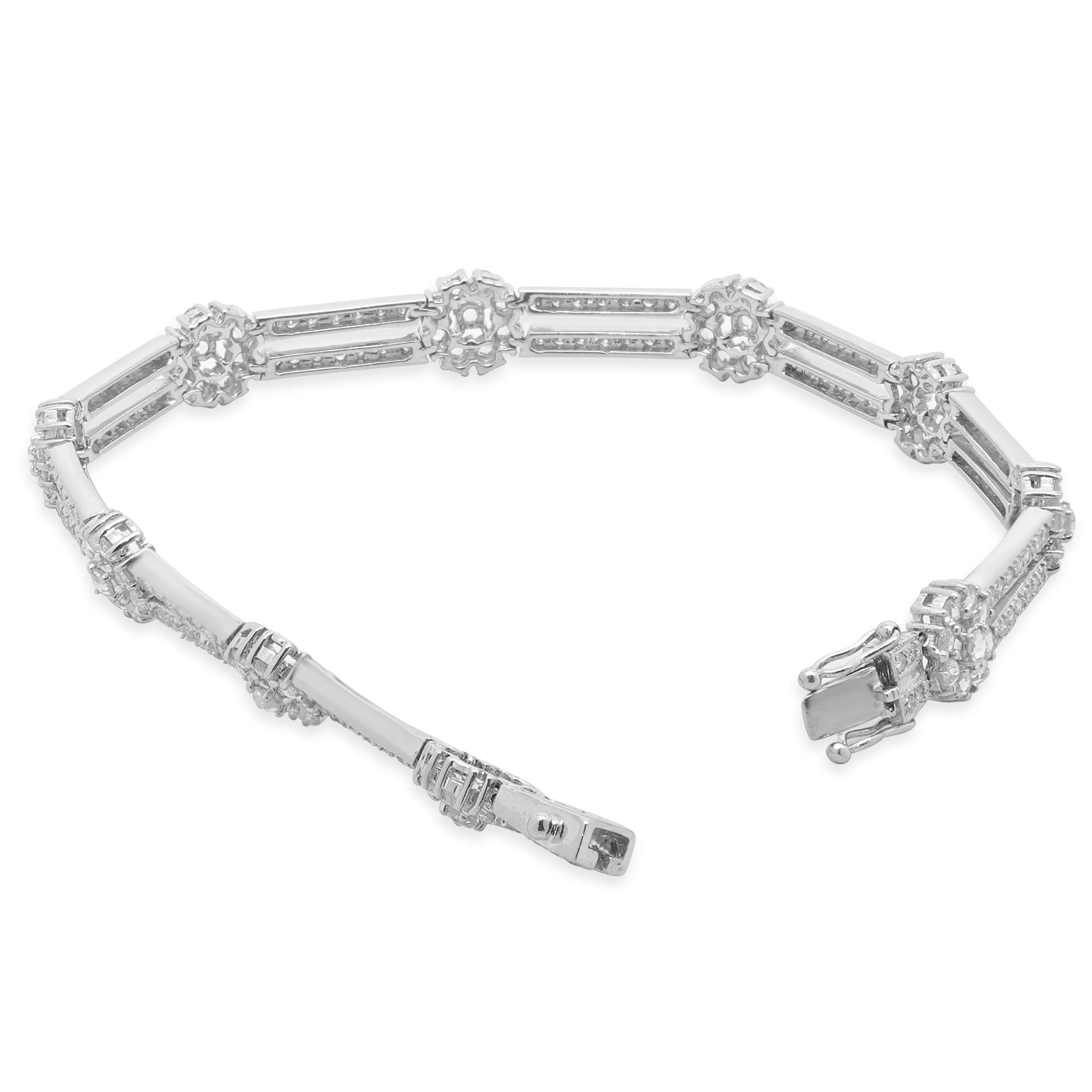 18 Karat White Gold Flower Station Diamond Bracelet - Image 4