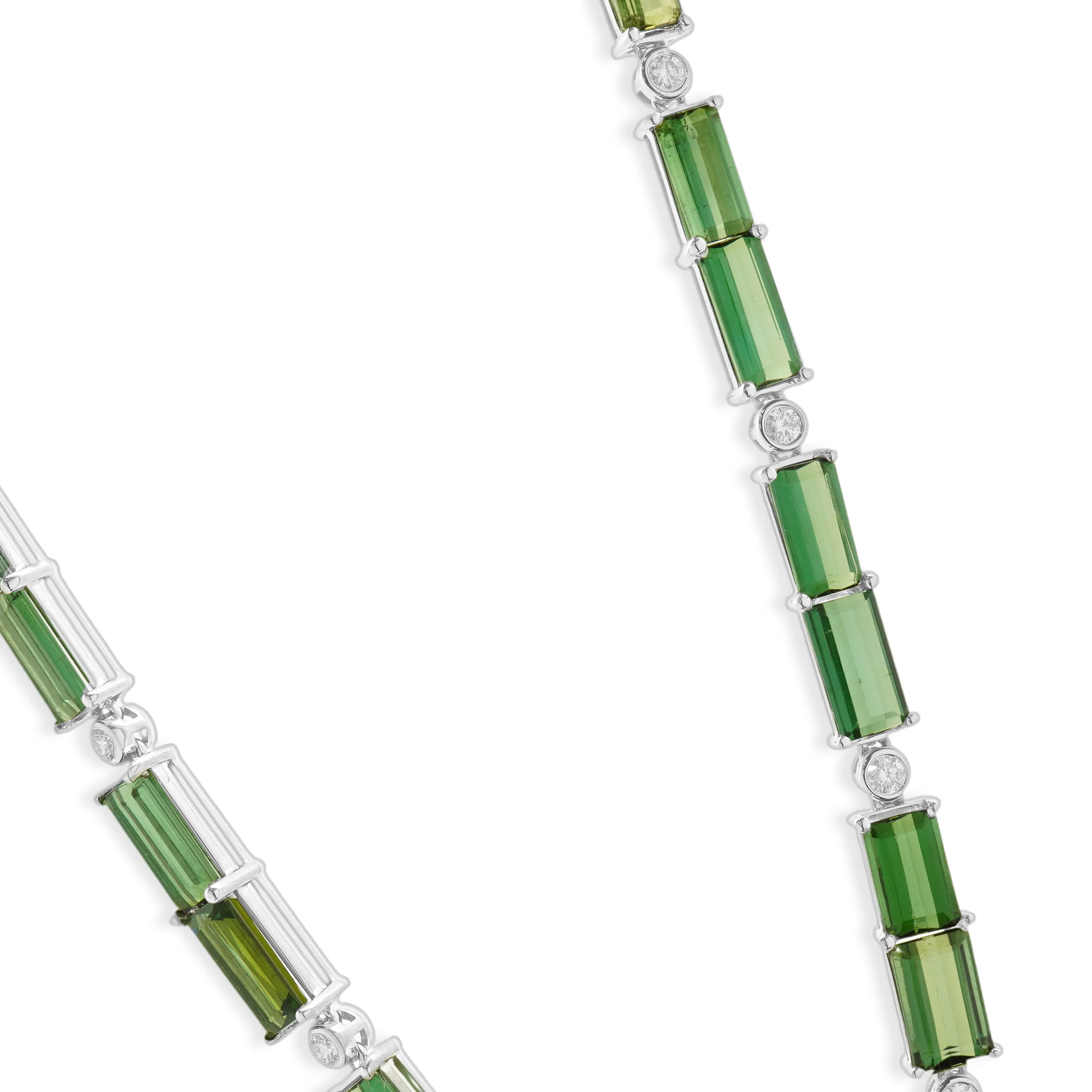 18 Karat White Gold Green & Pink Tourmaline and Diamond Lariat Necklace - Image 3